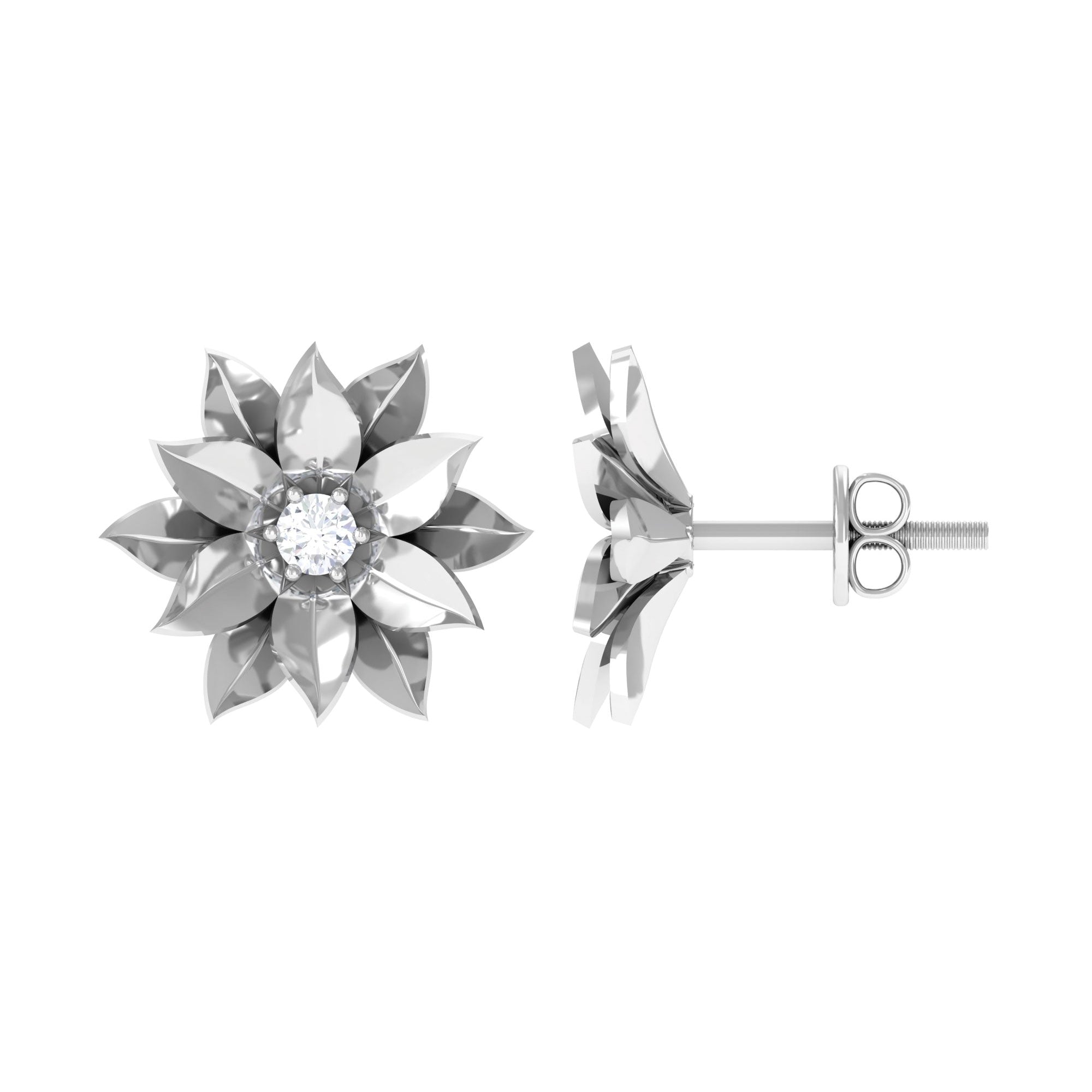 Round Cut Natural Diamond Flower Stud Earrings Natural - ( HI-SI ) - Rosec Jewels