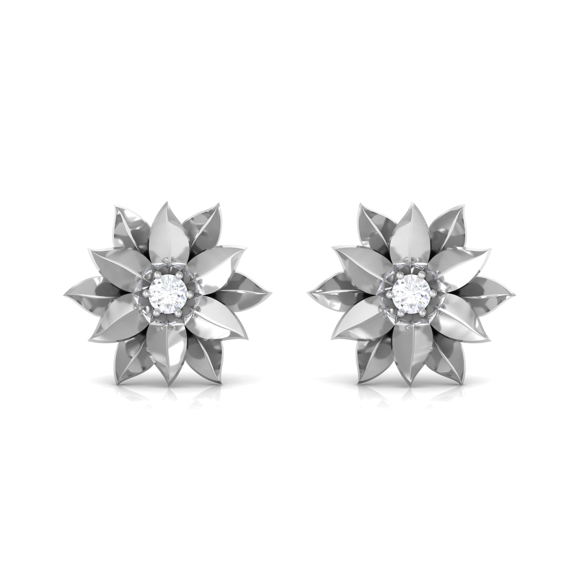 Round Cut Natural Diamond Flower Stud Earrings Natural - ( HI-SI ) - Rosec Jewels