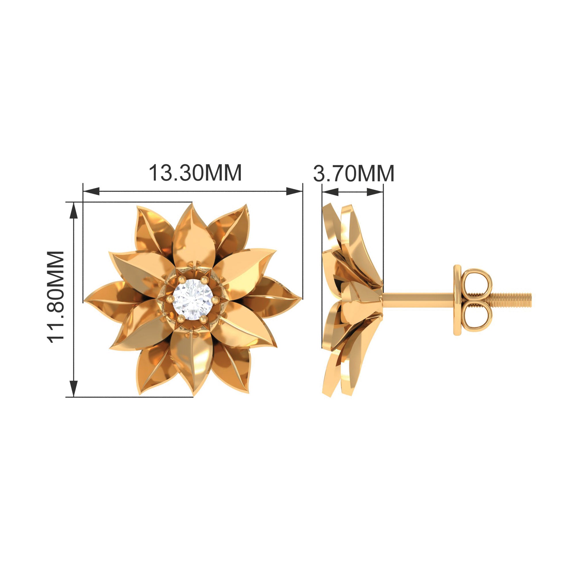 Round Cut Natural Diamond Flower Stud Earrings Natural - ( HI-SI ) - Rosec Jewels