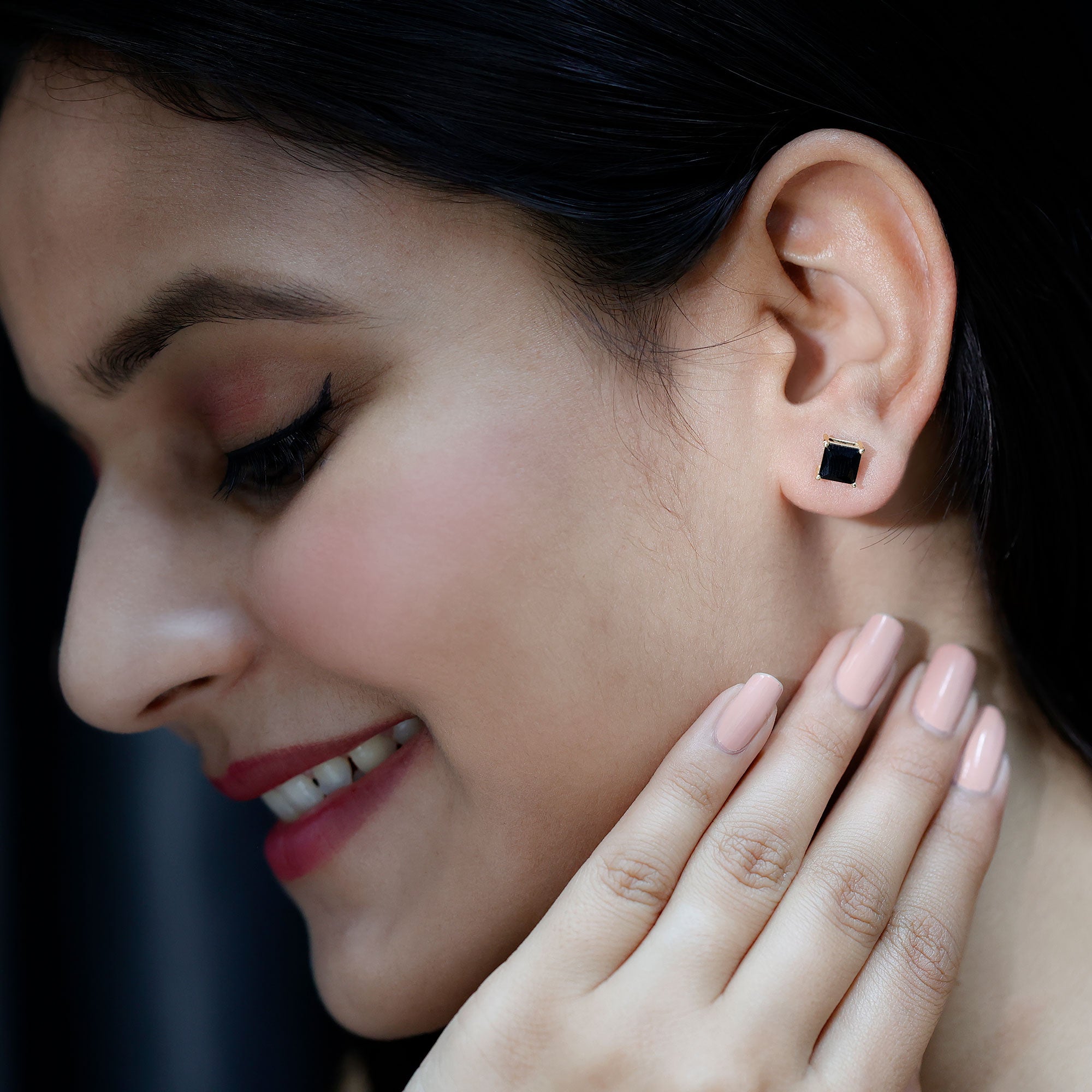 Natural Black Onyx Princess Cut Earrings with Screw Back AAA - Rosec Jewels