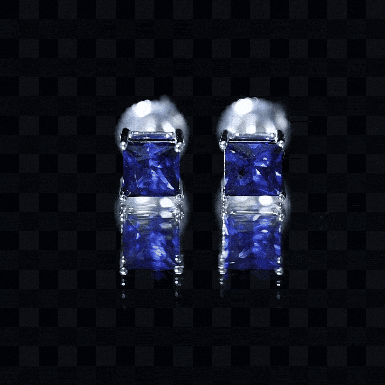 1.4 Carat Princess Cut Lab Created Blue Sapphire Solitaire Stud Earrings AAAA - Rosec Jewels