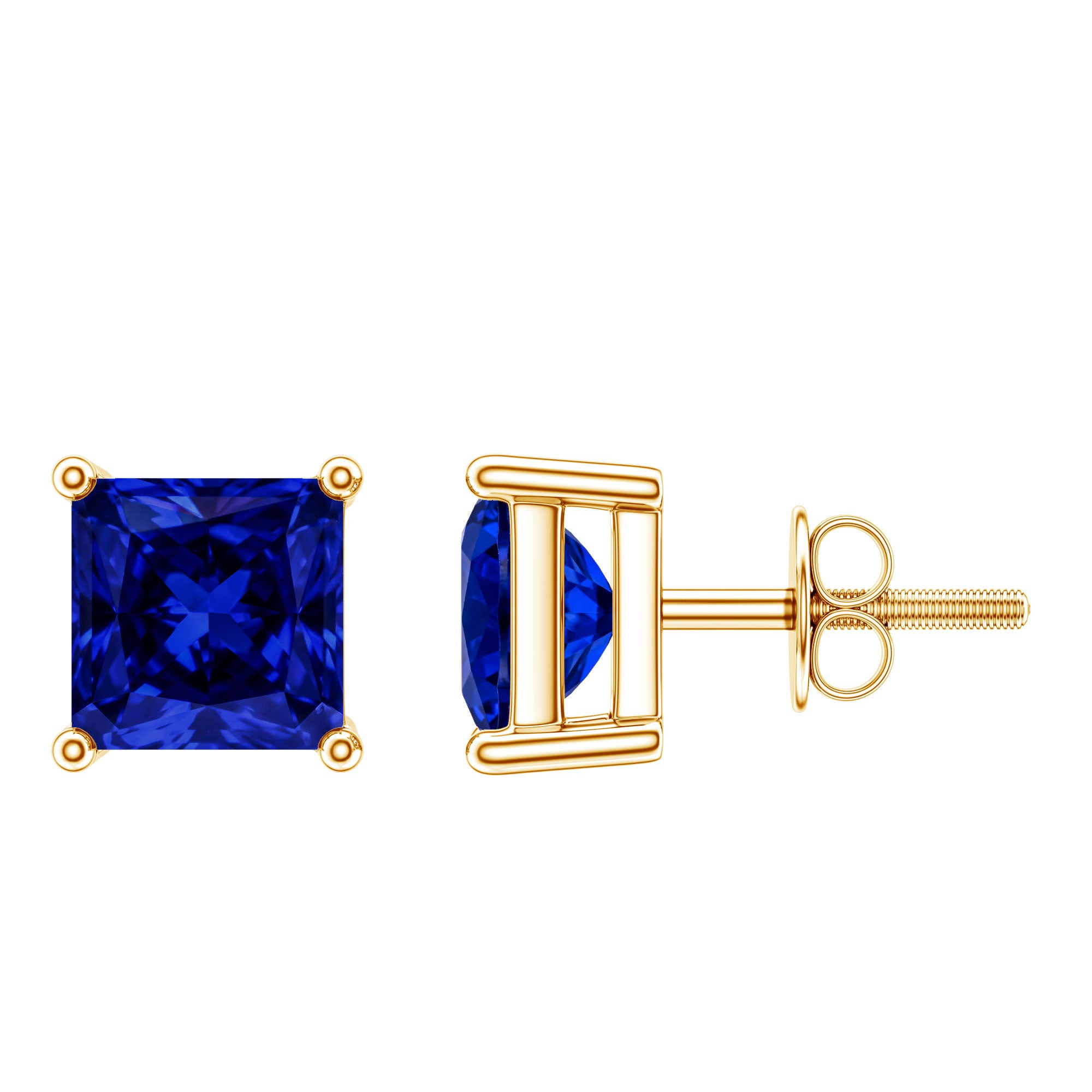 1.4 Carat Princess Cut Lab Created Blue Sapphire Solitaire Stud Earrings AAAA - Rosec Jewels