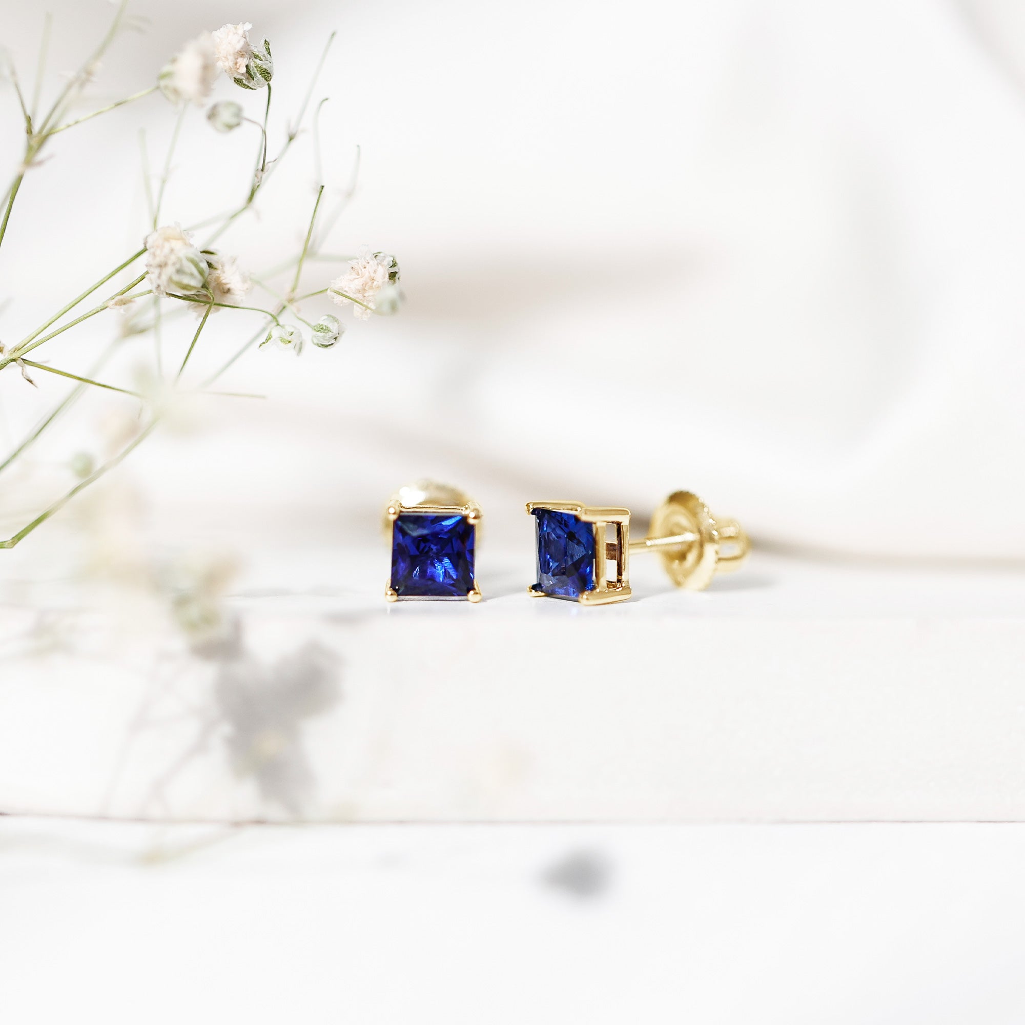 1.4 Carat Princess Cut Lab Created Blue Sapphire Solitaire Stud Earrings AAAA - Rosec Jewels
