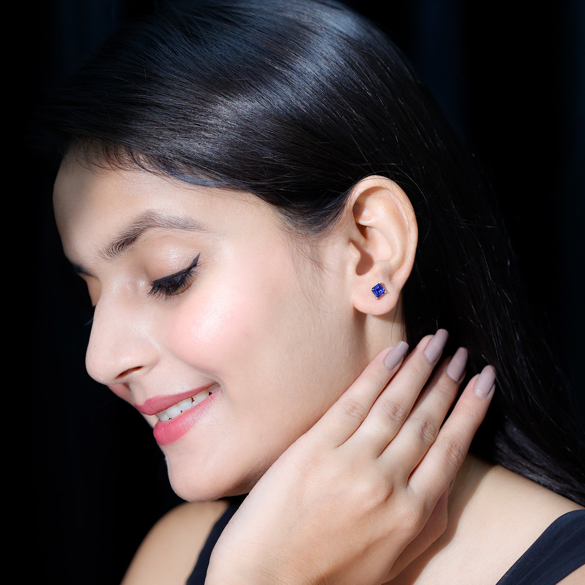 1.4 Carat Princess Cut Lab Created Blue Sapphire Solitaire Stud Earrings AAAA - Rosec Jewels