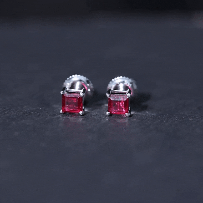 3 Carat Princess Cut Lab Created Ruby Solitaire Stud Earrings AAAA - Rosec Jewels