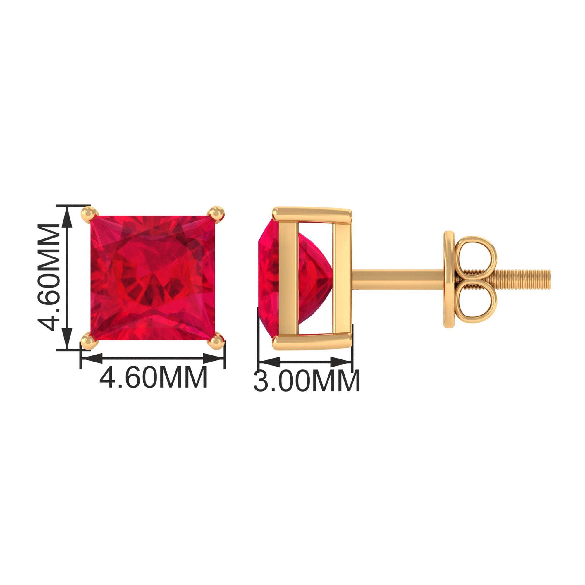 Princess Cut Created Ruby Solitaire Stud Earrings in Gold Lab Created Ruby - ( AAAA ) - Quality - Rosec Jewels