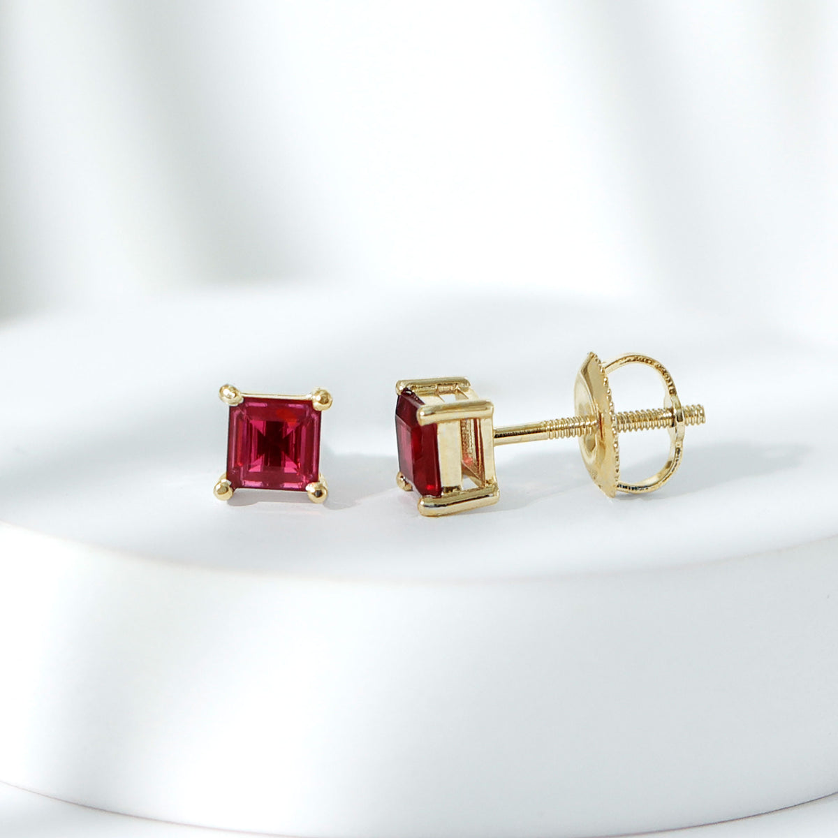 3 Carat Princess Cut Lab Created Ruby Solitaire Stud Earrings AAAA - Rosec Jewels