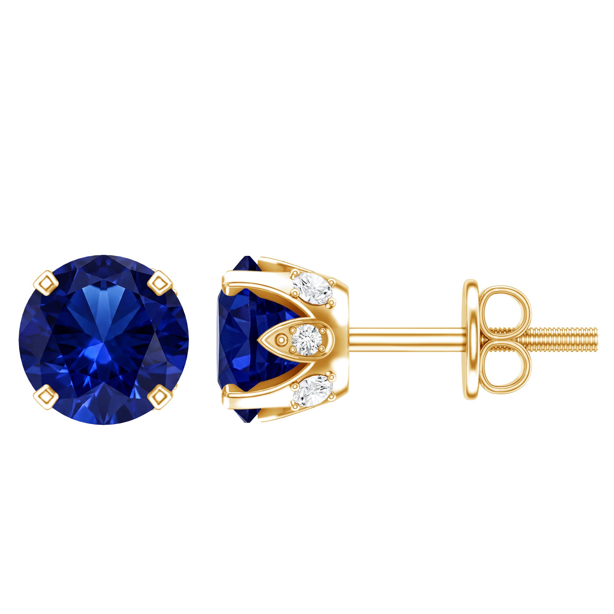 Lab Grown Blue Sapphire Vintage Stud Earrings with Certificate AAAA - Rosec Jewels