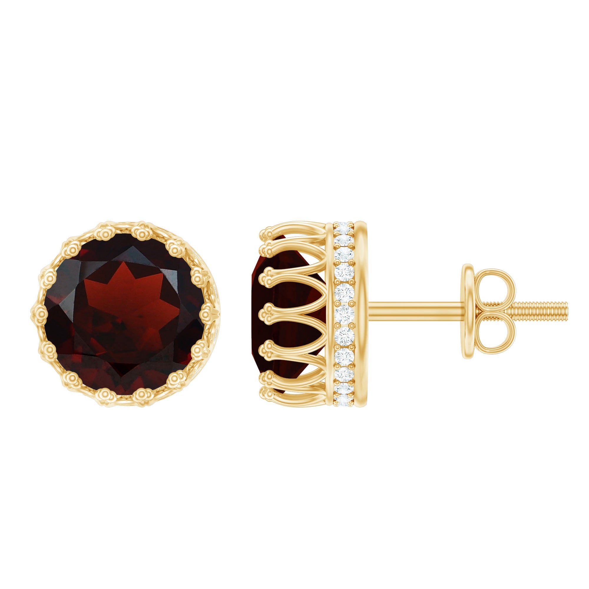 Natural 3.4 Carat Garnet Crown Earrings in Yellow Gold Plated Silver AAA 14K Yellow Gold Plated Silver - Rosec Jewels