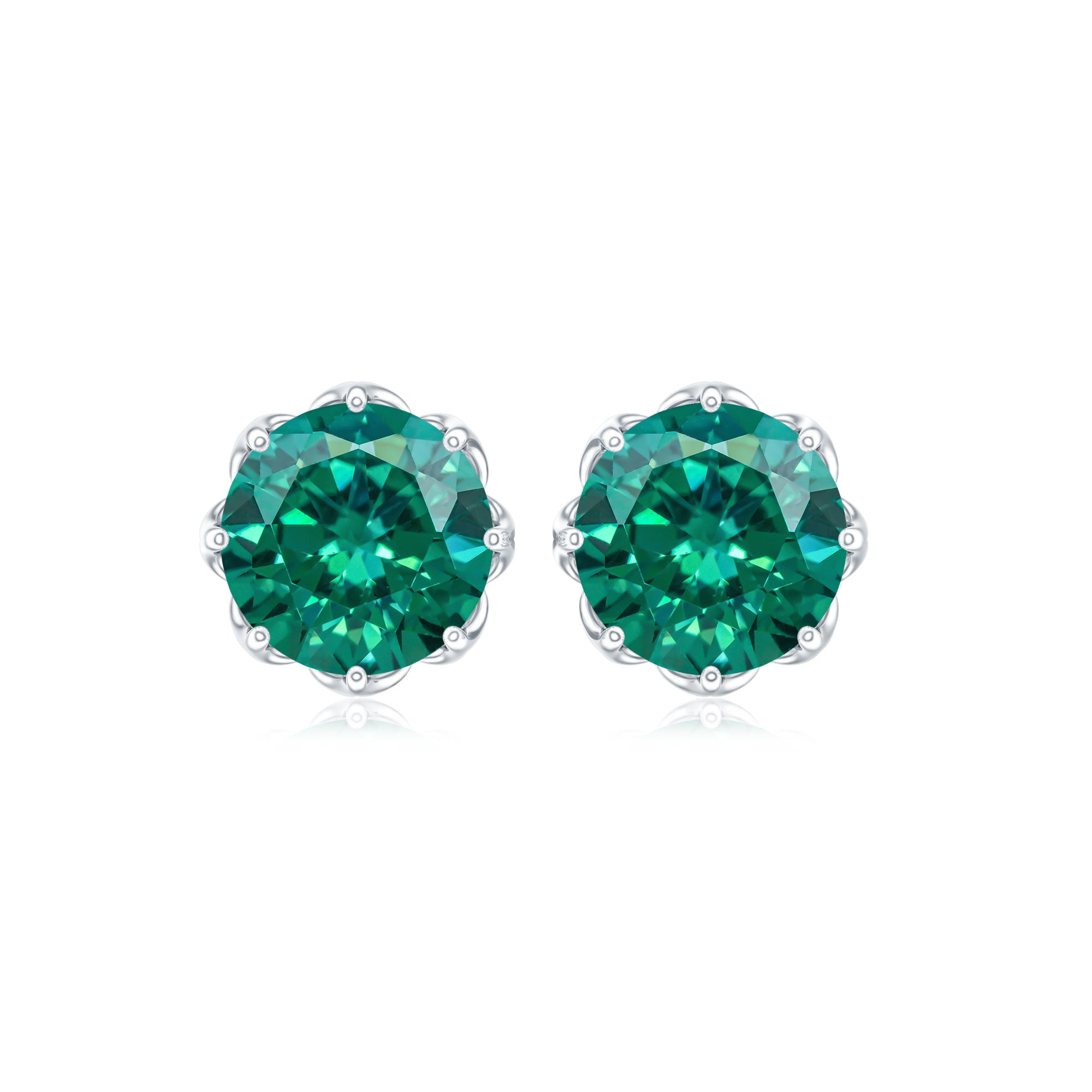 Round Lab Created Emerald Solitaire Stud Earrings AAAA - Rosec Jewels