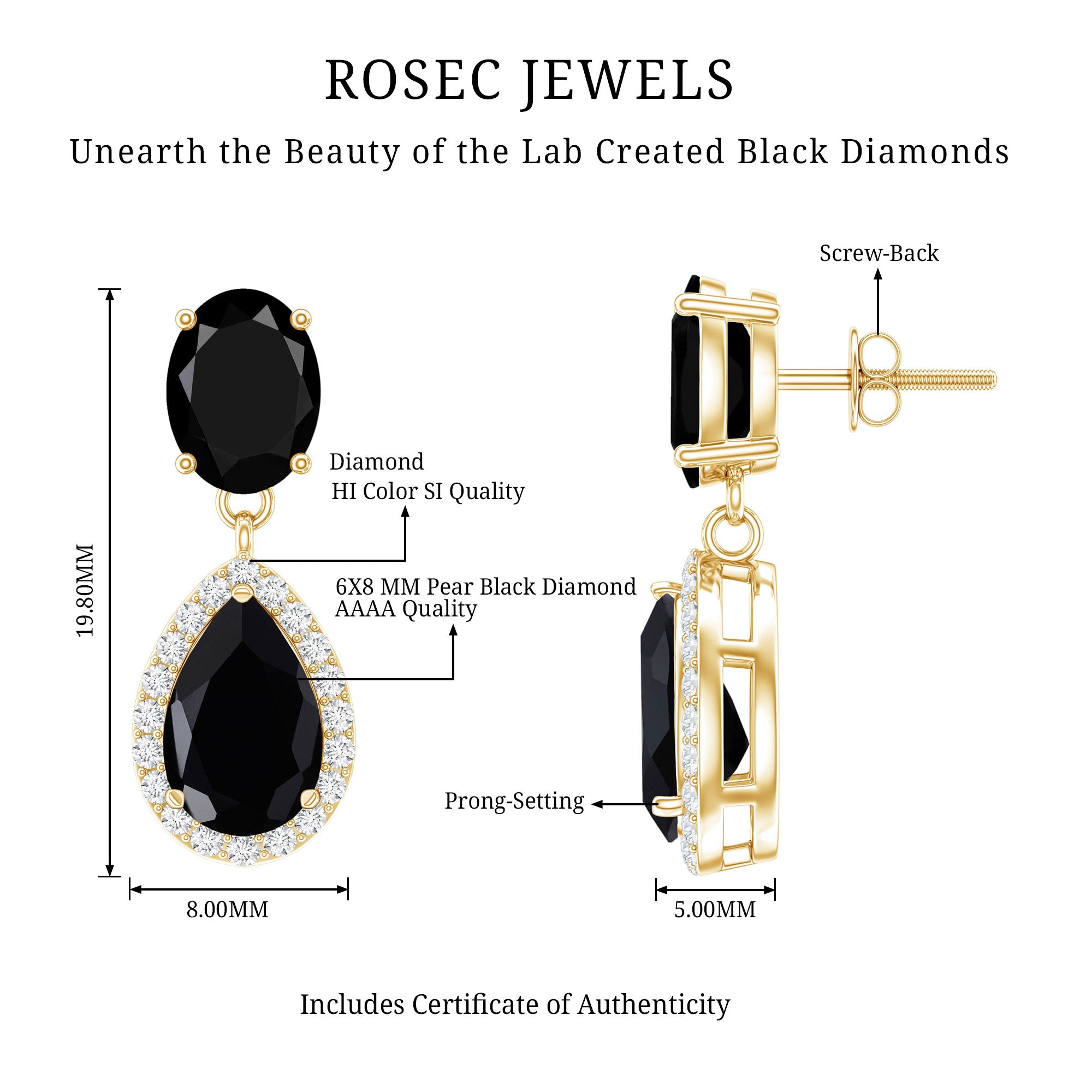 4.75 CT Lab Created Black Diamond Classic Teardrop Earrings with Diamond Halo AAAA ( Synthetic ) - Rosec Jewels