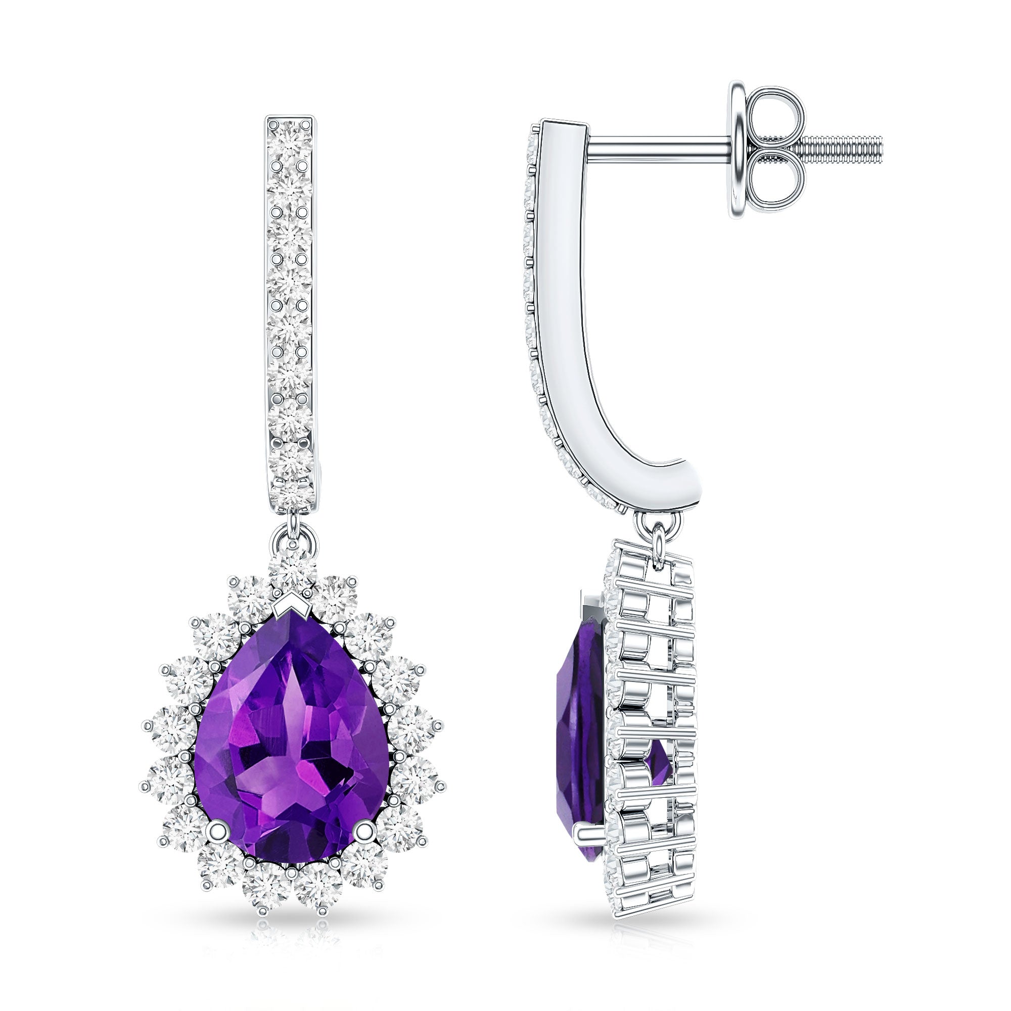 Natural Amethyst Bridal Earrings with Diamond Halo AAA - Rosec Jewels