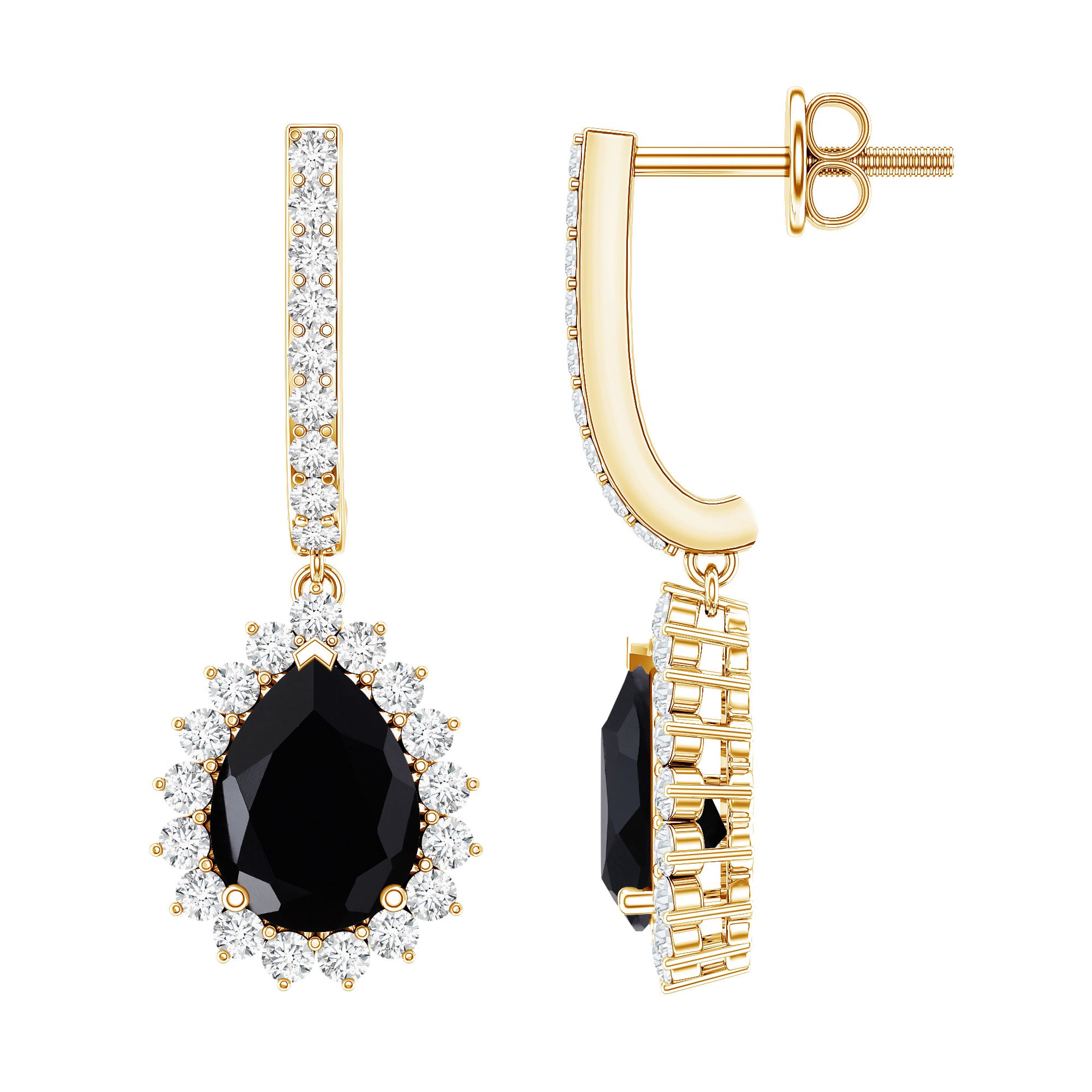 Black Onyx and Moissanite Bridal Teardrop Earrings AAA - Rosec Jewels
