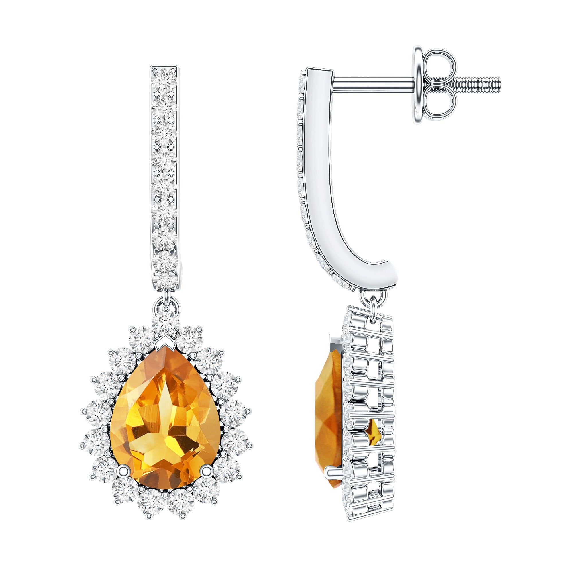 Genuine 6X8mm Pear Shape Citrine Drop Earrings with Moissanite AAA - Rosec Jewels