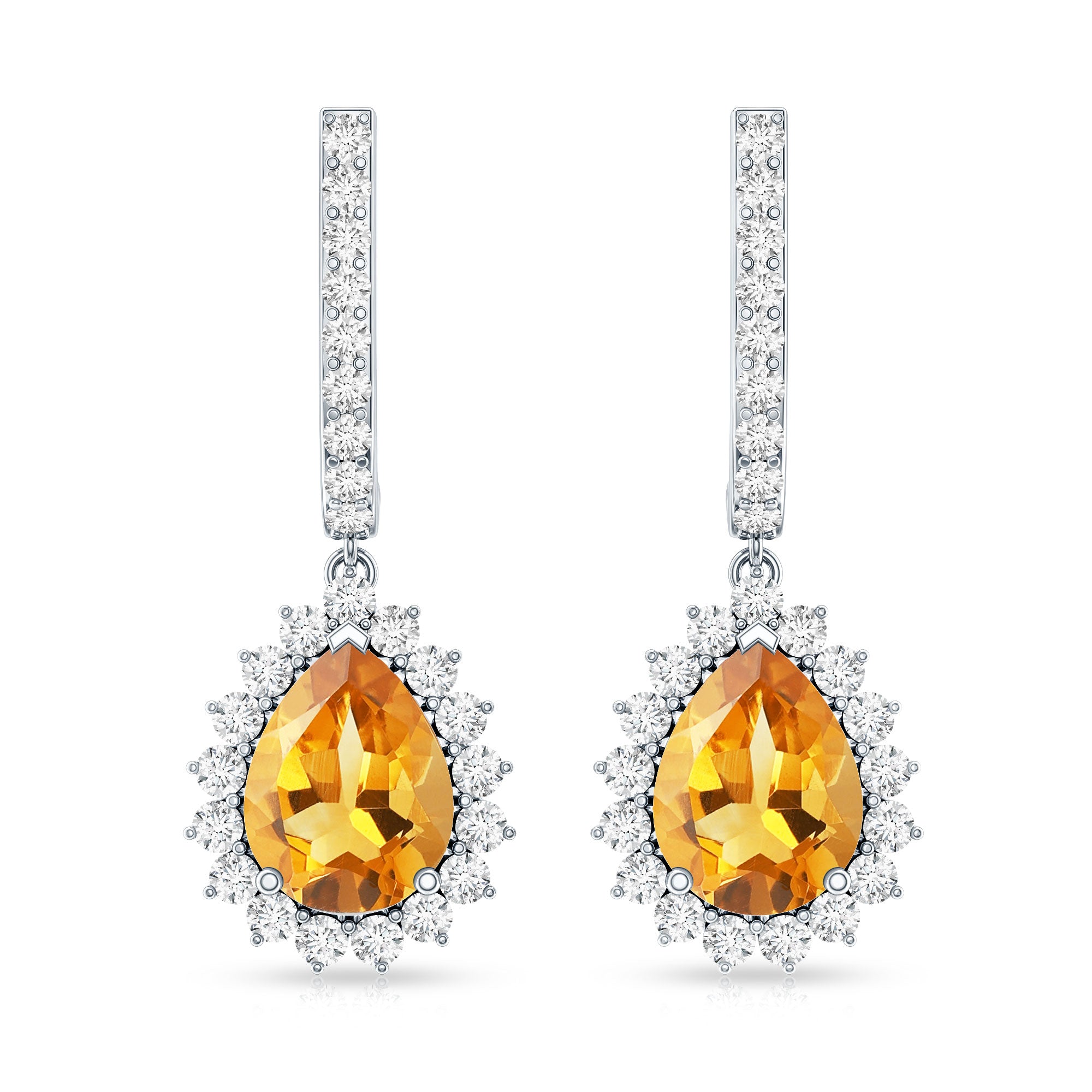 Genuine 6X8mm Pear Shape Citrine Drop Earrings with Moissanite AAA - Rosec Jewels