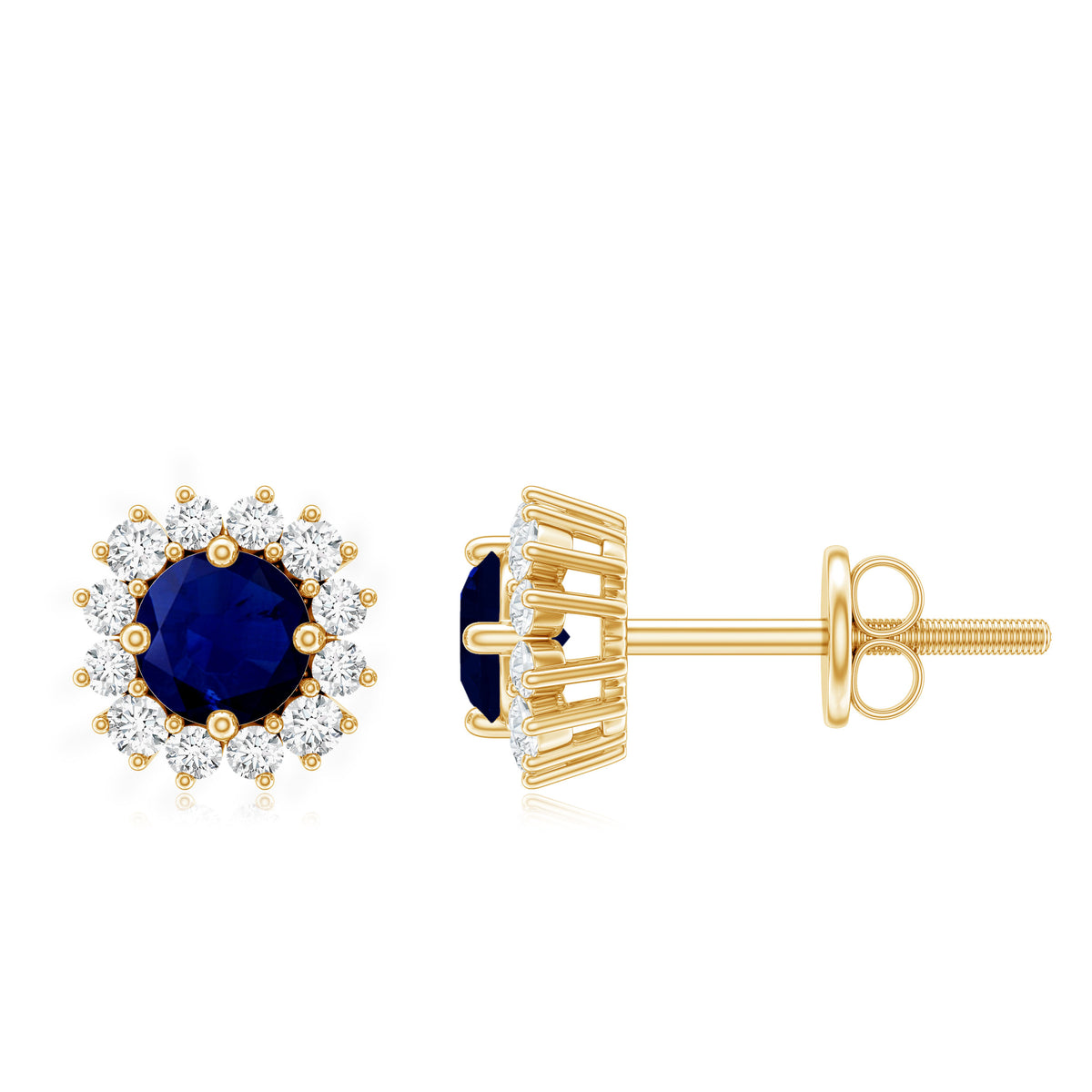 0.8 Carat Natural Blue Sapphire and Diamond Halo Stud Earrings AAA - Rosec Jewels