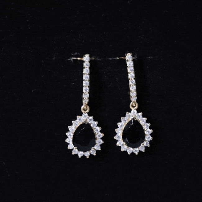Lab Created Black Diamond Teardrop Hoop Earrings AAAA ( Synthetic ) - Rosec Jewels