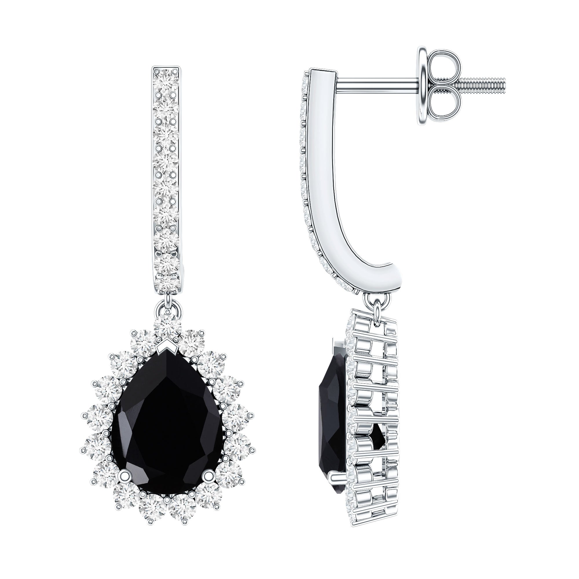 Lab Created Black Diamond Teardrop Hoop Earrings AAAA ( Synthetic ) - Rosec Jewels