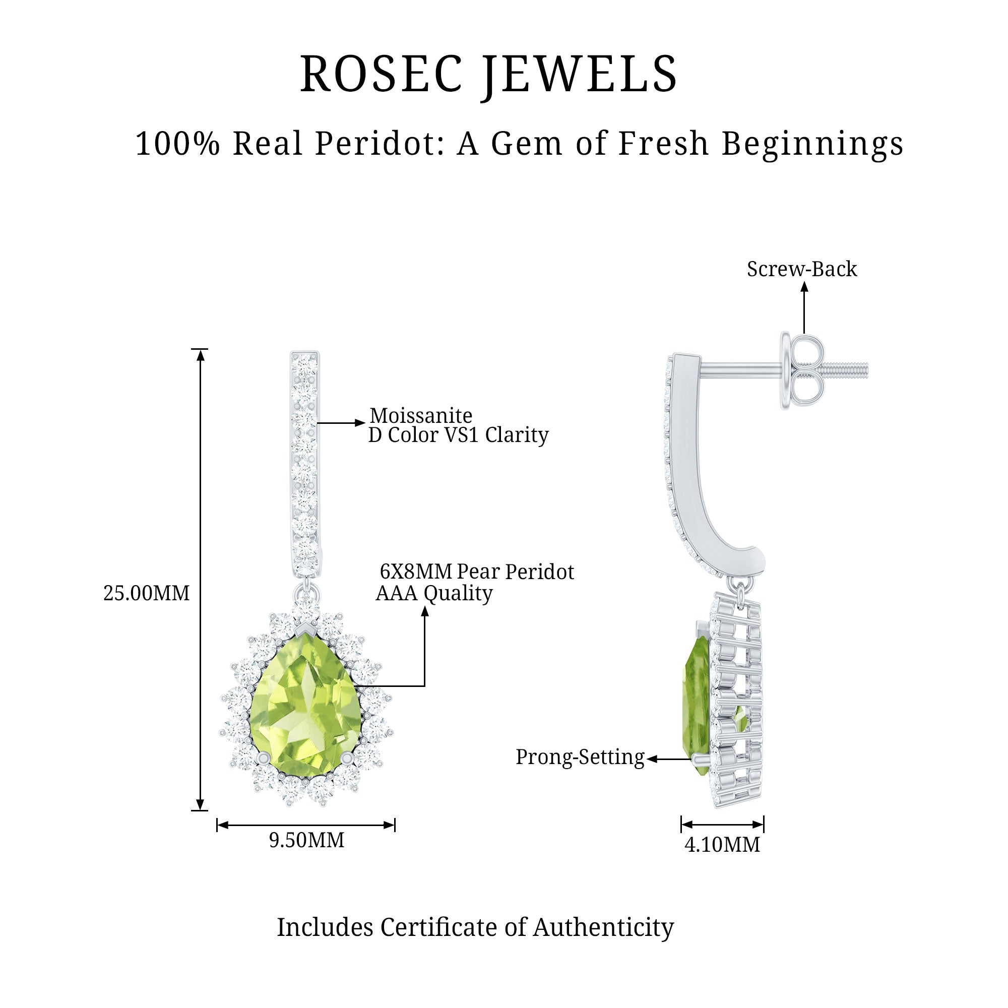 2 Carat Peridot and Diamond Bridal Teardrop Earrings AAA - Rosec Jewels