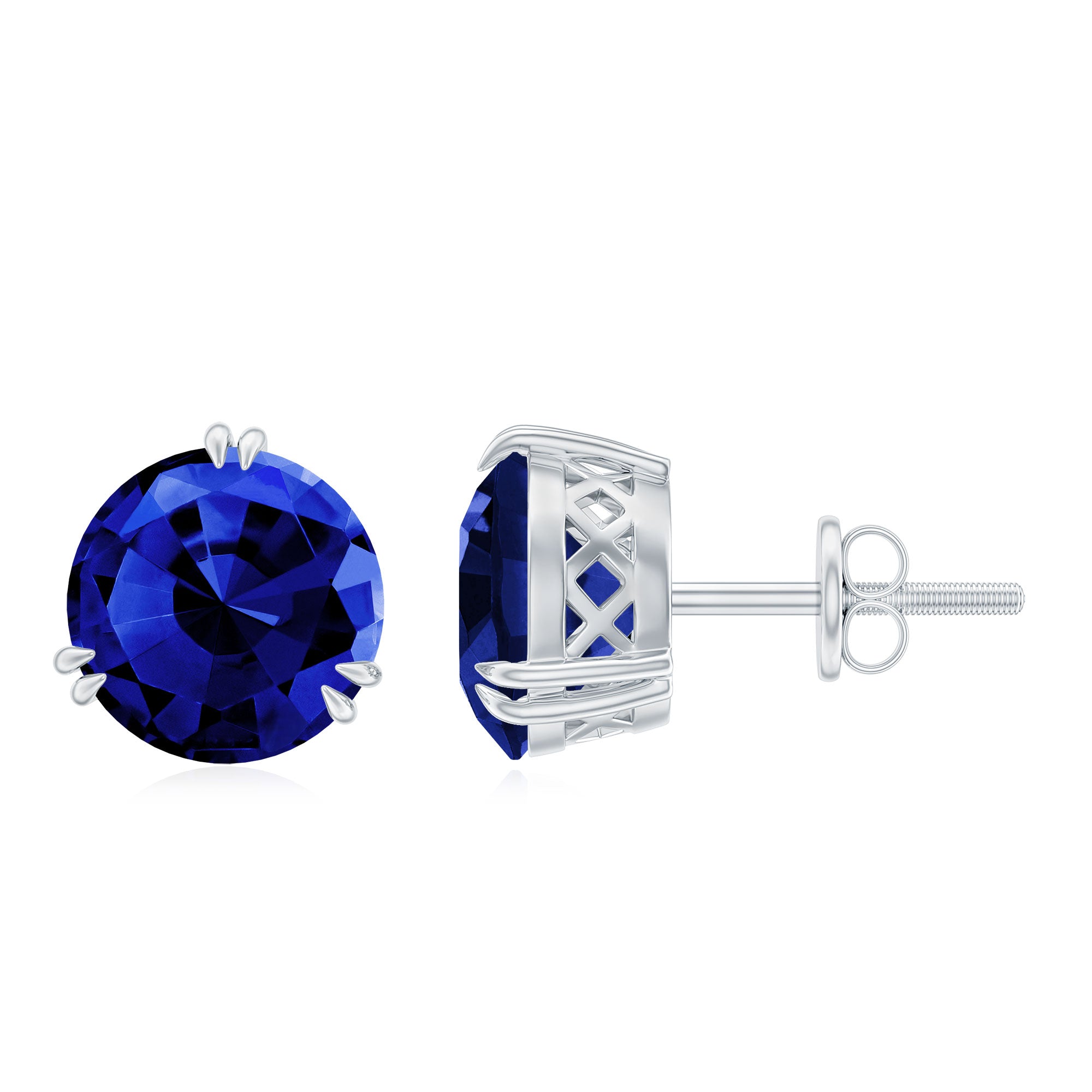 5 Carat Lab Created Blue Sapphire Solitaire Stud Earrings AAAA - Rosec Jewels