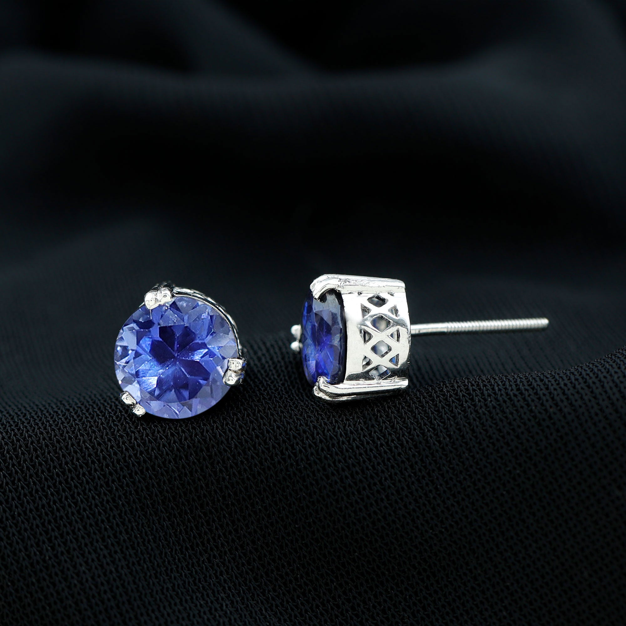 5 Carat Lab Created Blue Sapphire Solitaire Stud Earrings AAAA - Rosec Jewels