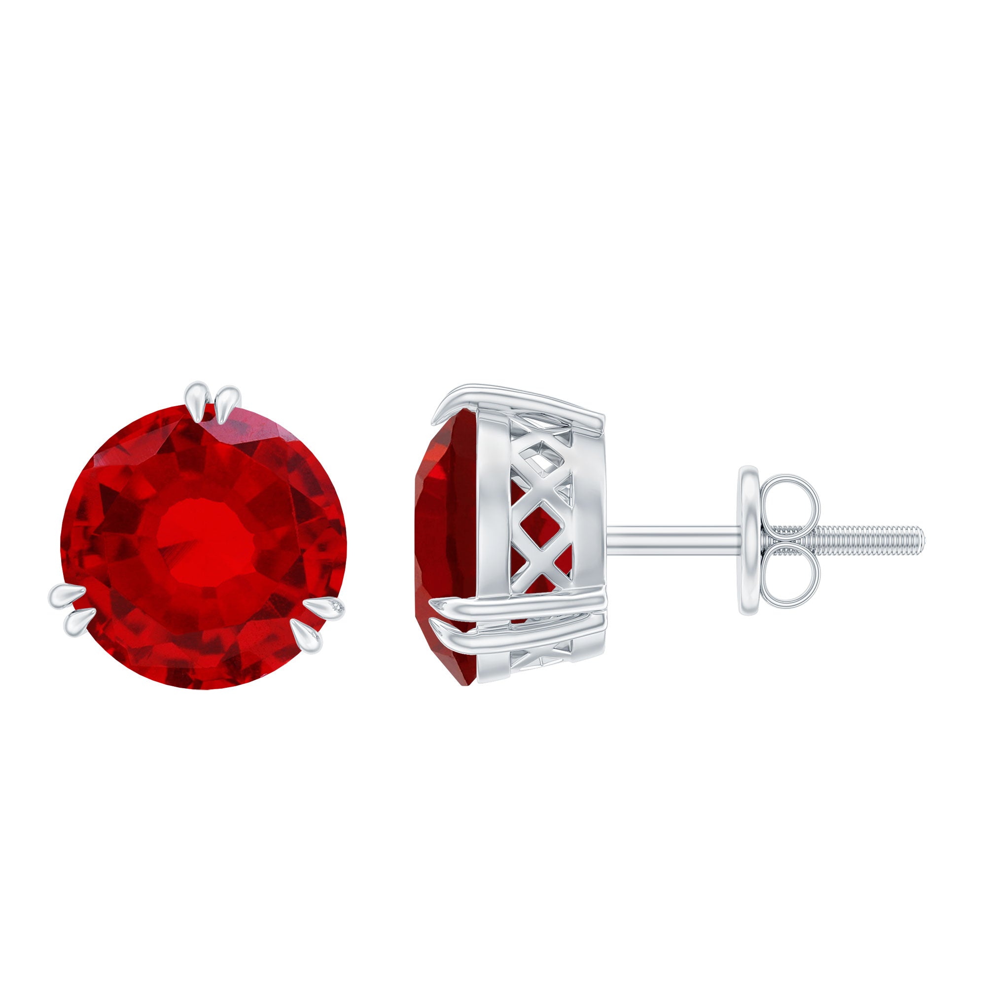 8MM Lab Created Ruby Solitaire Stud Earrings for Women