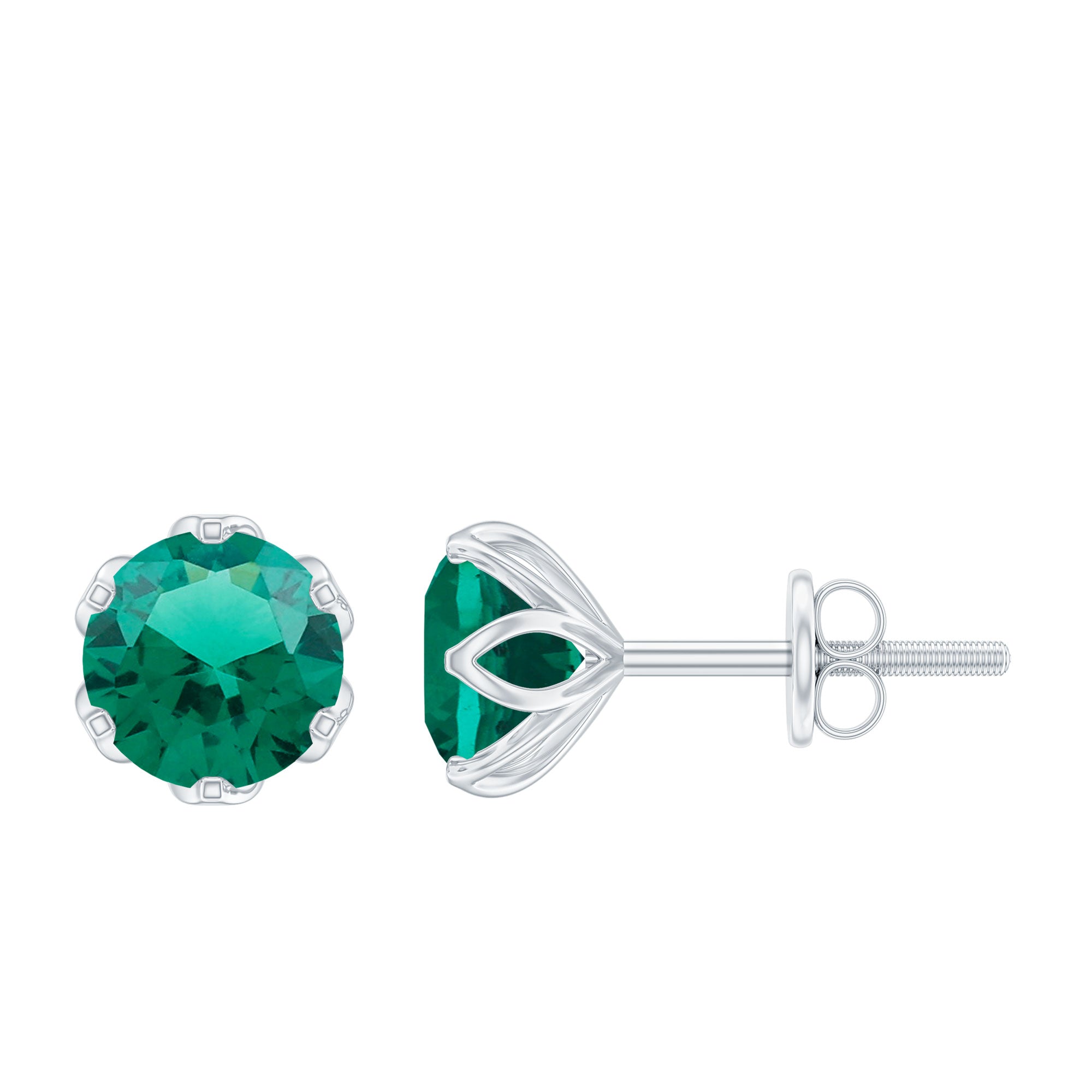 Lotus Basket Set 1.6 Carat Lab Created Emerald Solitaire Stud Earrings AAAA - Rosec Jewels