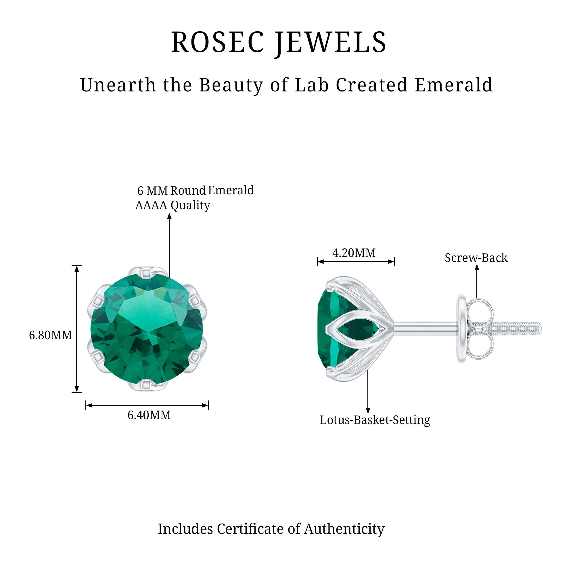 Lotus Basket Set 1.6 Carat Lab Created Emerald Solitaire Stud Earrings AAAA - Rosec Jewels