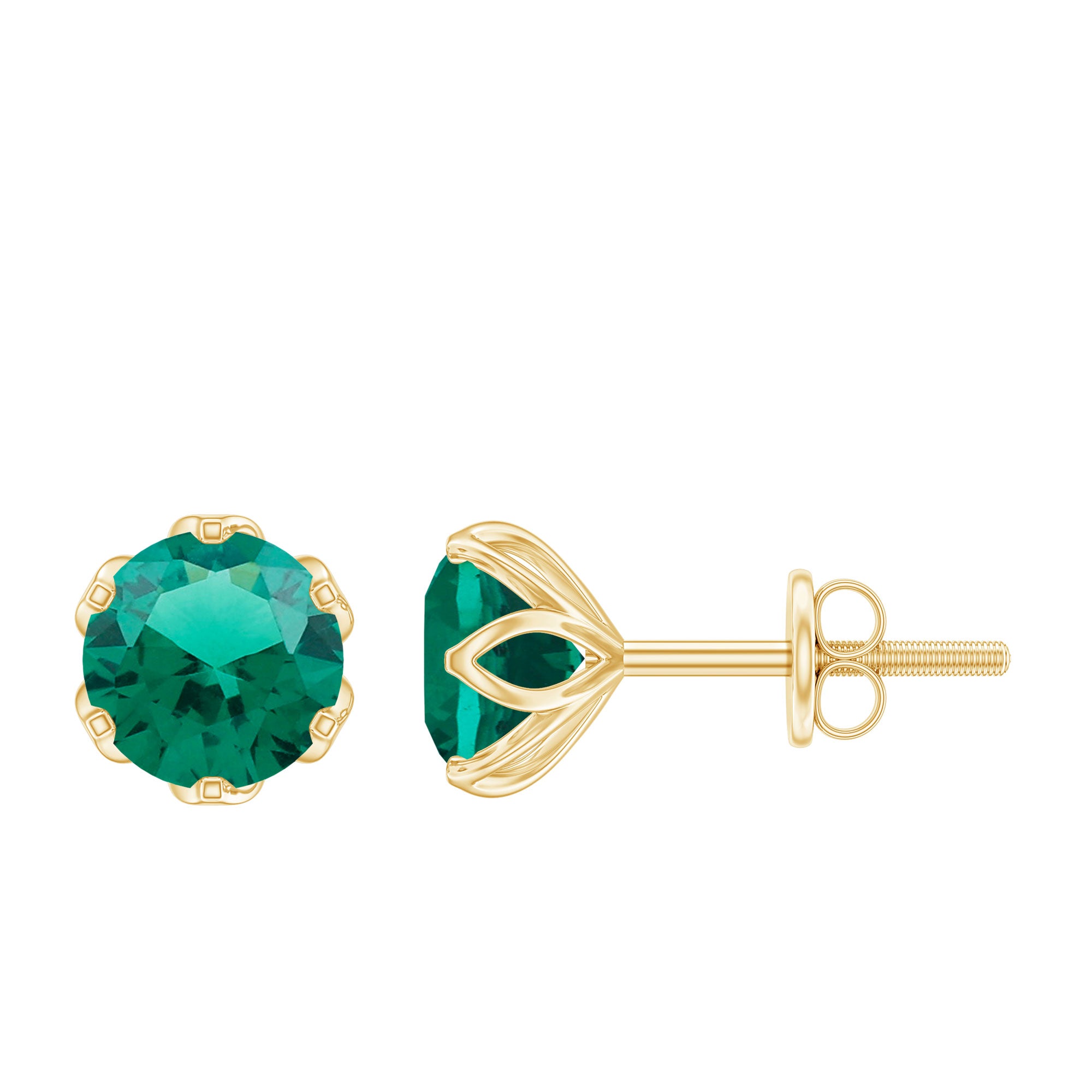 Lotus Basket Set 1.6 Carat Lab Created Emerald Solitaire Stud Earrings AAAA - Rosec Jewels