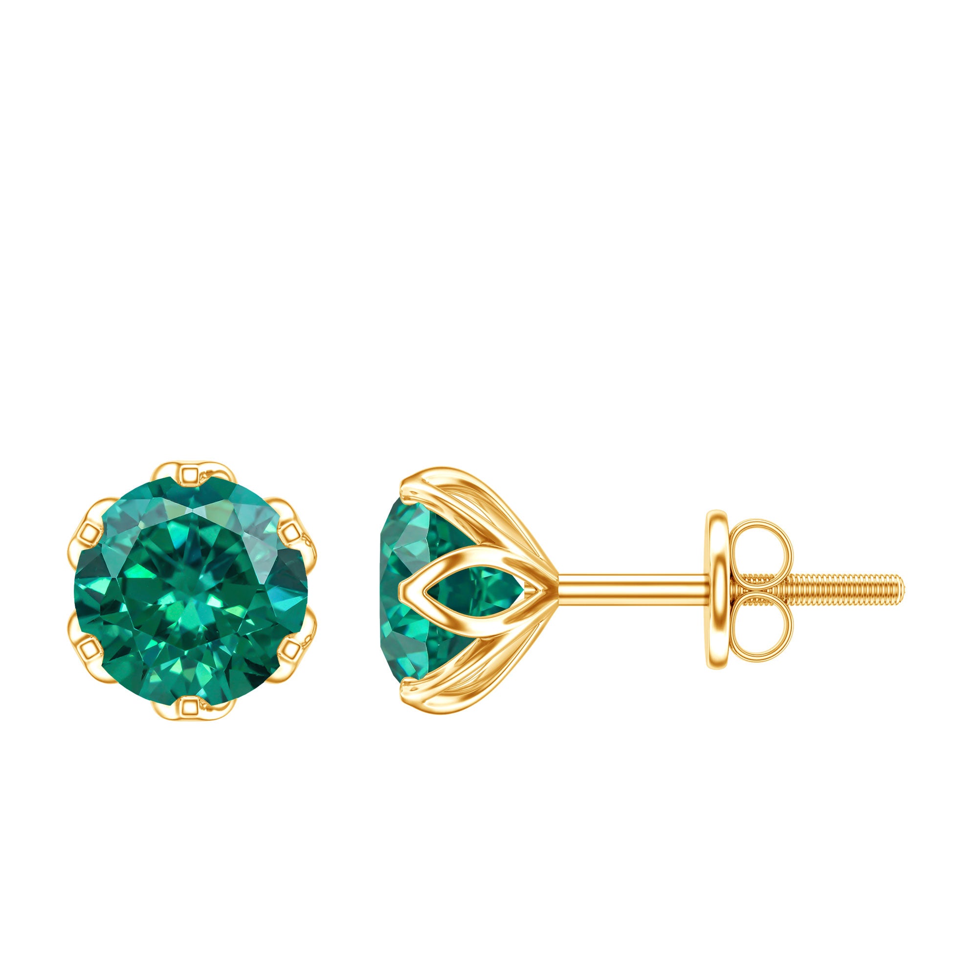 Lotus Basket Set 1.6 Carat Lab Created Emerald Solitaire Stud Earrings AAAA - Rosec Jewels