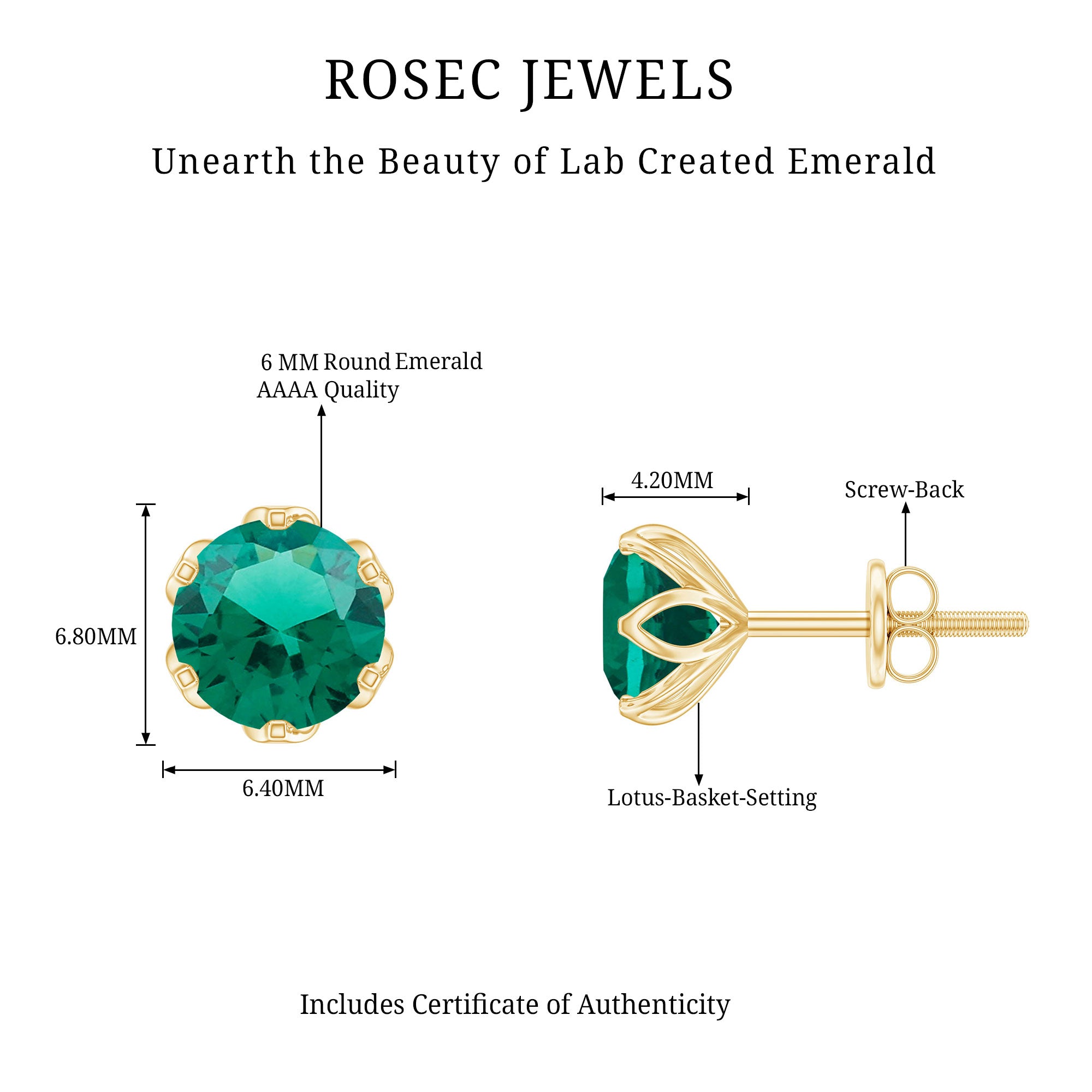 Lotus Basket Set 1.6 Carat Lab Created Emerald Solitaire Stud Earrings AAAA - Rosec Jewels