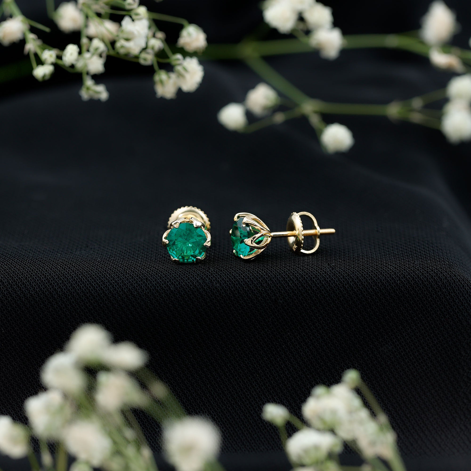 Lotus Basket Set 1.6 Carat Lab Created Emerald Solitaire Stud Earrings AAAA - Rosec Jewels