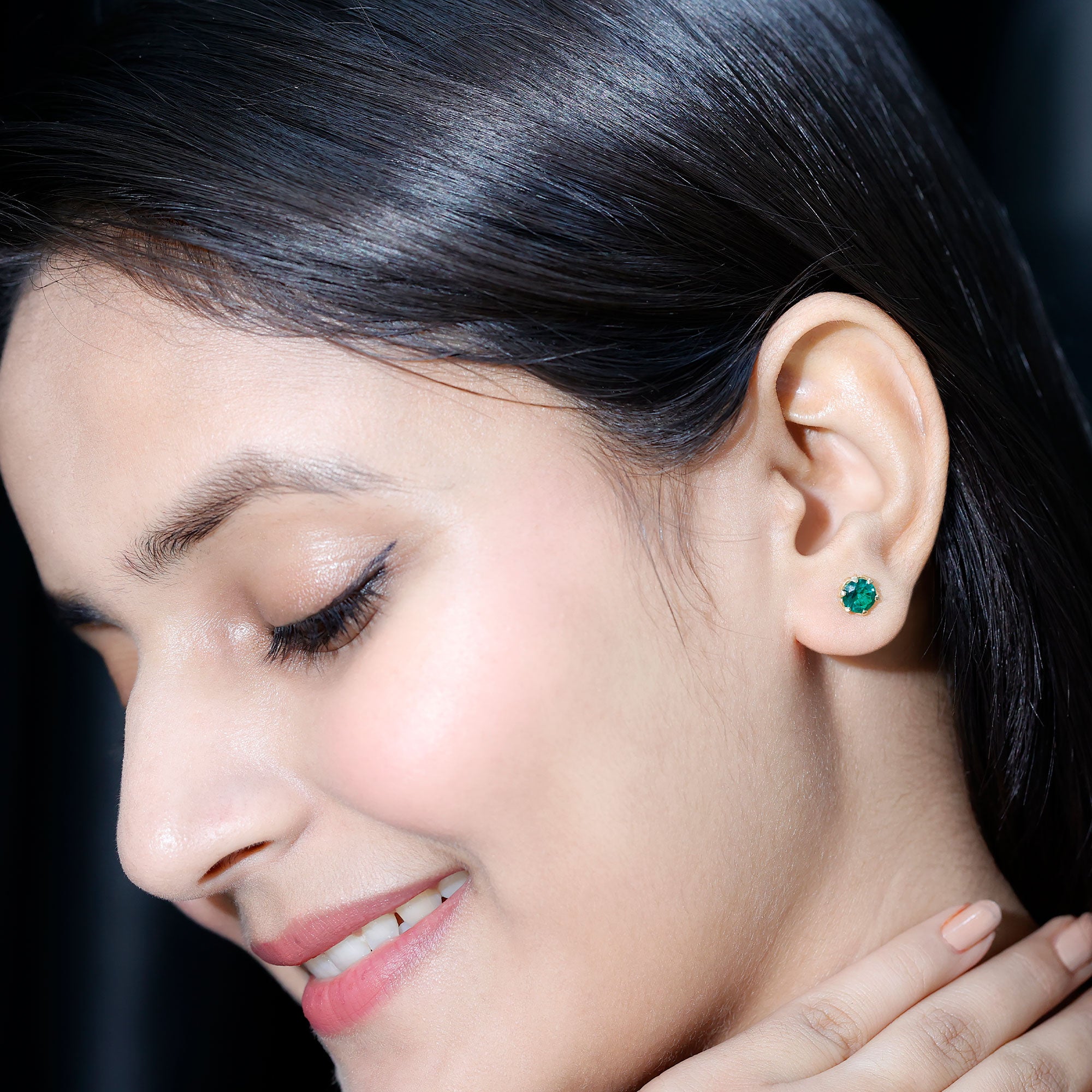 Lotus Basket Set 1.6 Carat Lab Created Emerald Solitaire Stud Earrings AAAA - Rosec Jewels