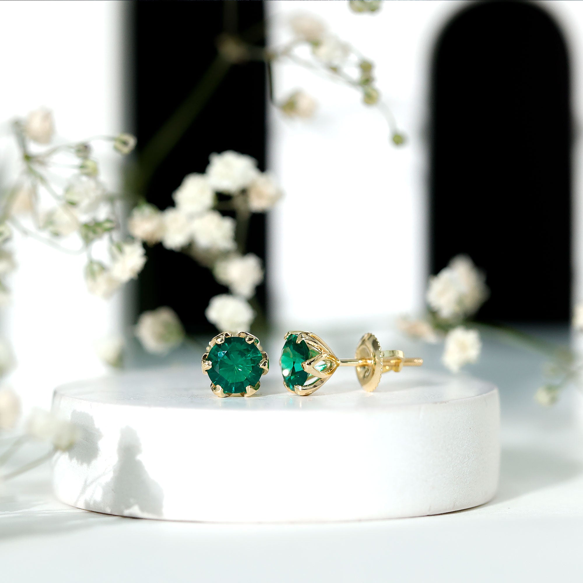 Lotus Basket Set 1.6 Carat Lab Created Emerald Solitaire Stud Earrings AAAA - Rosec Jewels