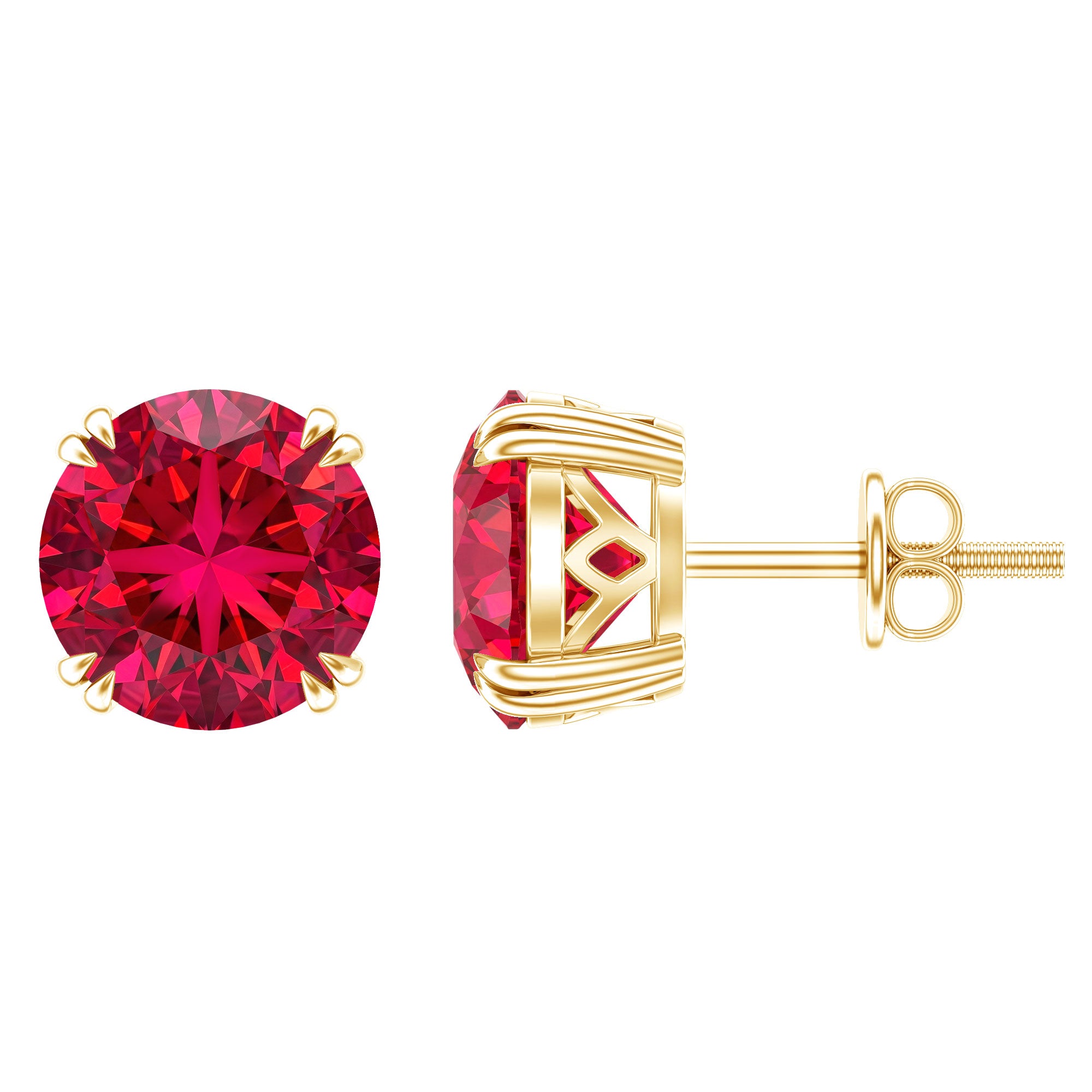 Lab Created Ruby Stud Earring in Double Claw Prong Setting AAAA - Rosec Jewels