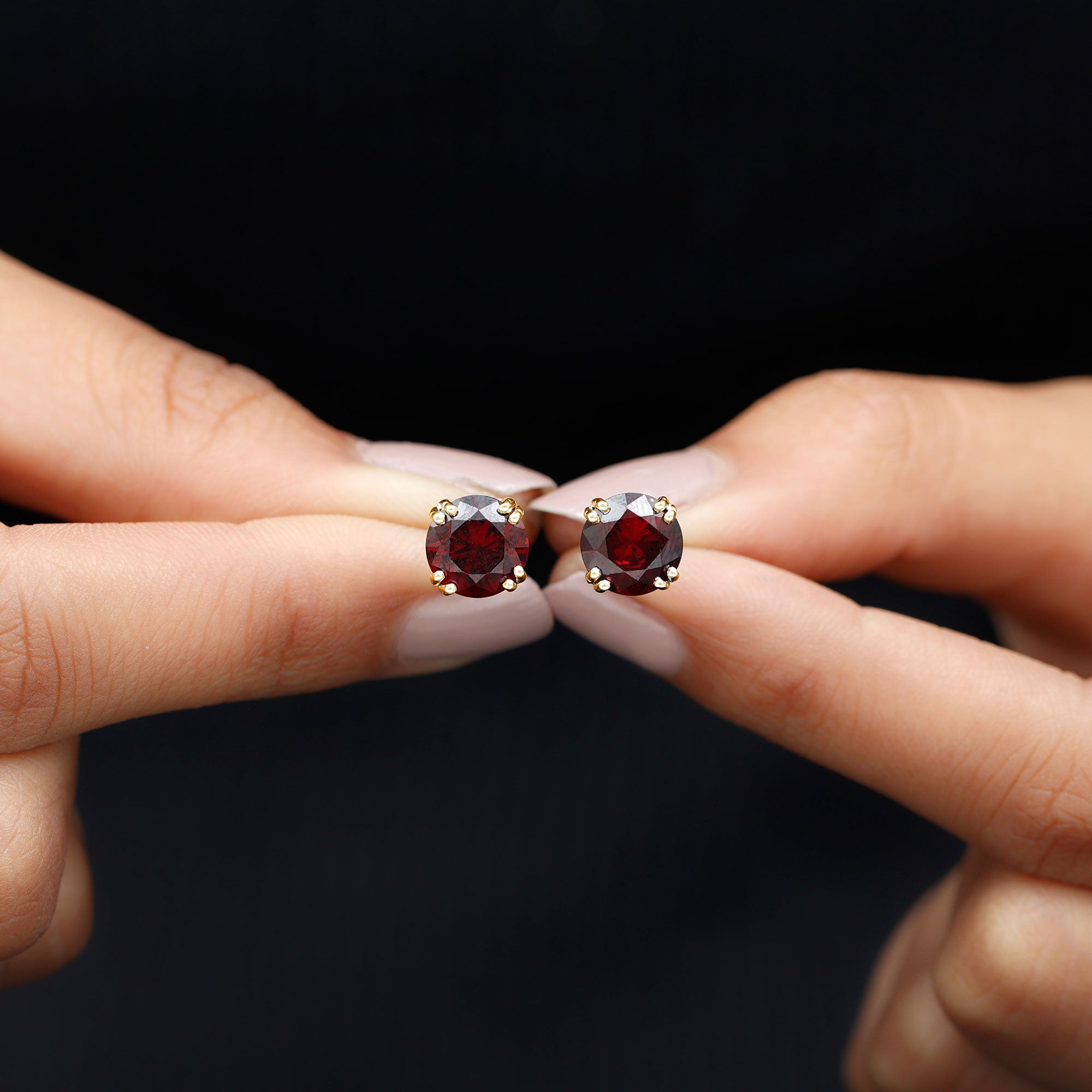 4.5 CT Created Ruby Solitaire Stud Earring in Double Claw Prong Setting Lab Created Ruby - ( AAAA ) - Quality - Rosec Jewels
