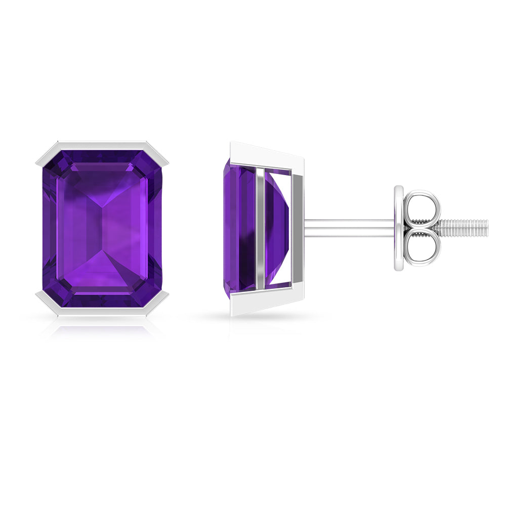 6X8 MM Octagon Cut Amethyst Solitaire Stud Earrings For Women