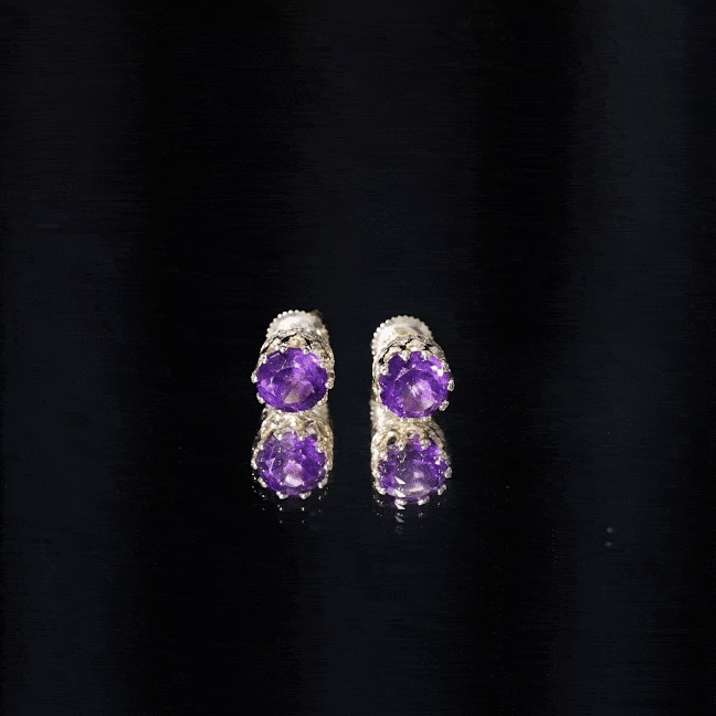 Natural Amethyst and Diamond Bridal Stud Earrings AAA - Rosec Jewels