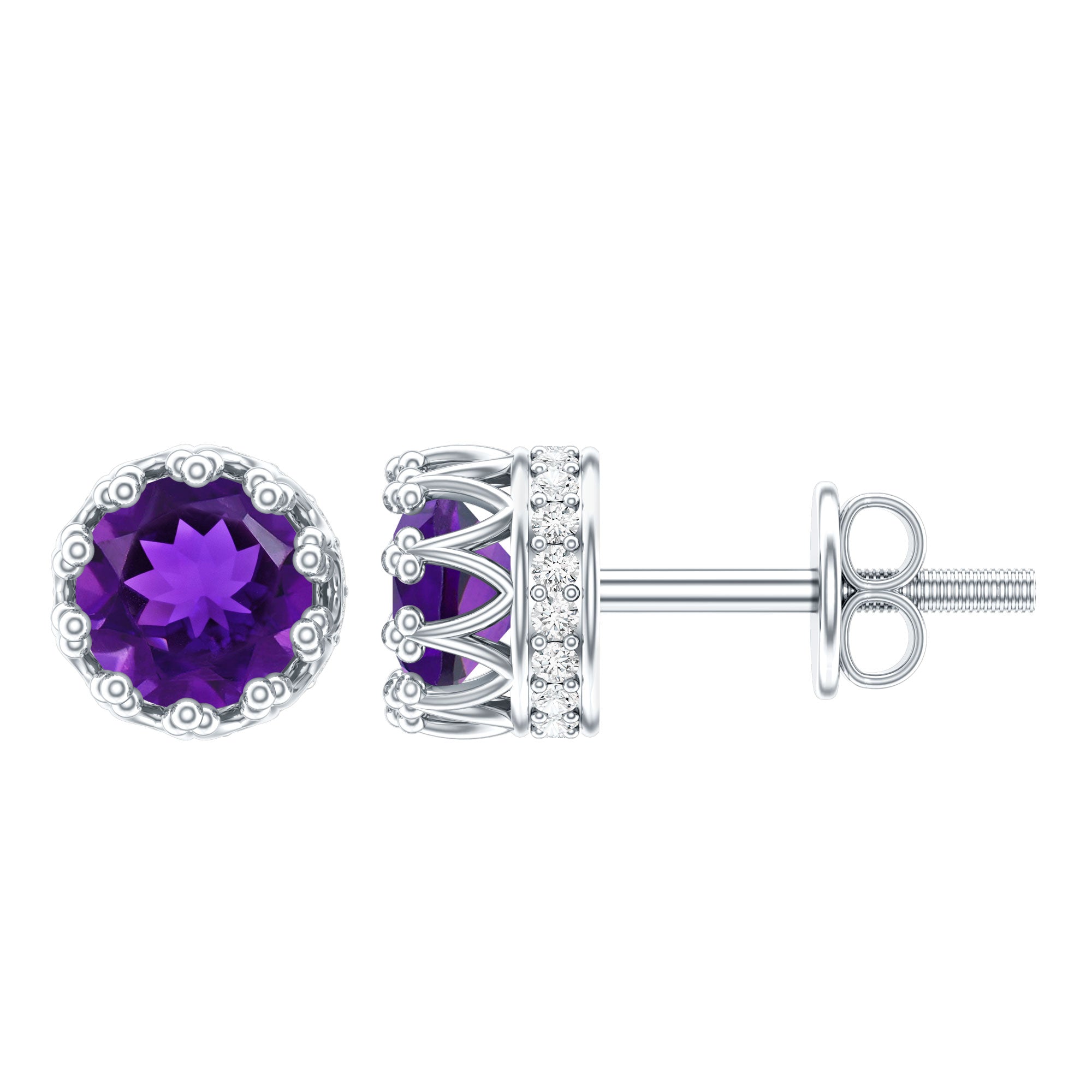 Natural Amethyst and Diamond Bridal Stud Earrings AAA - Rosec Jewels