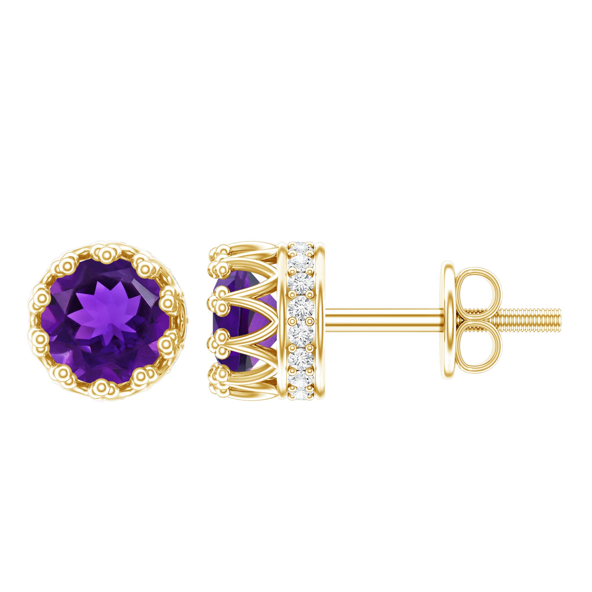 Natural Amethyst and Diamond Bridal Stud Earrings AAA - Rosec Jewels