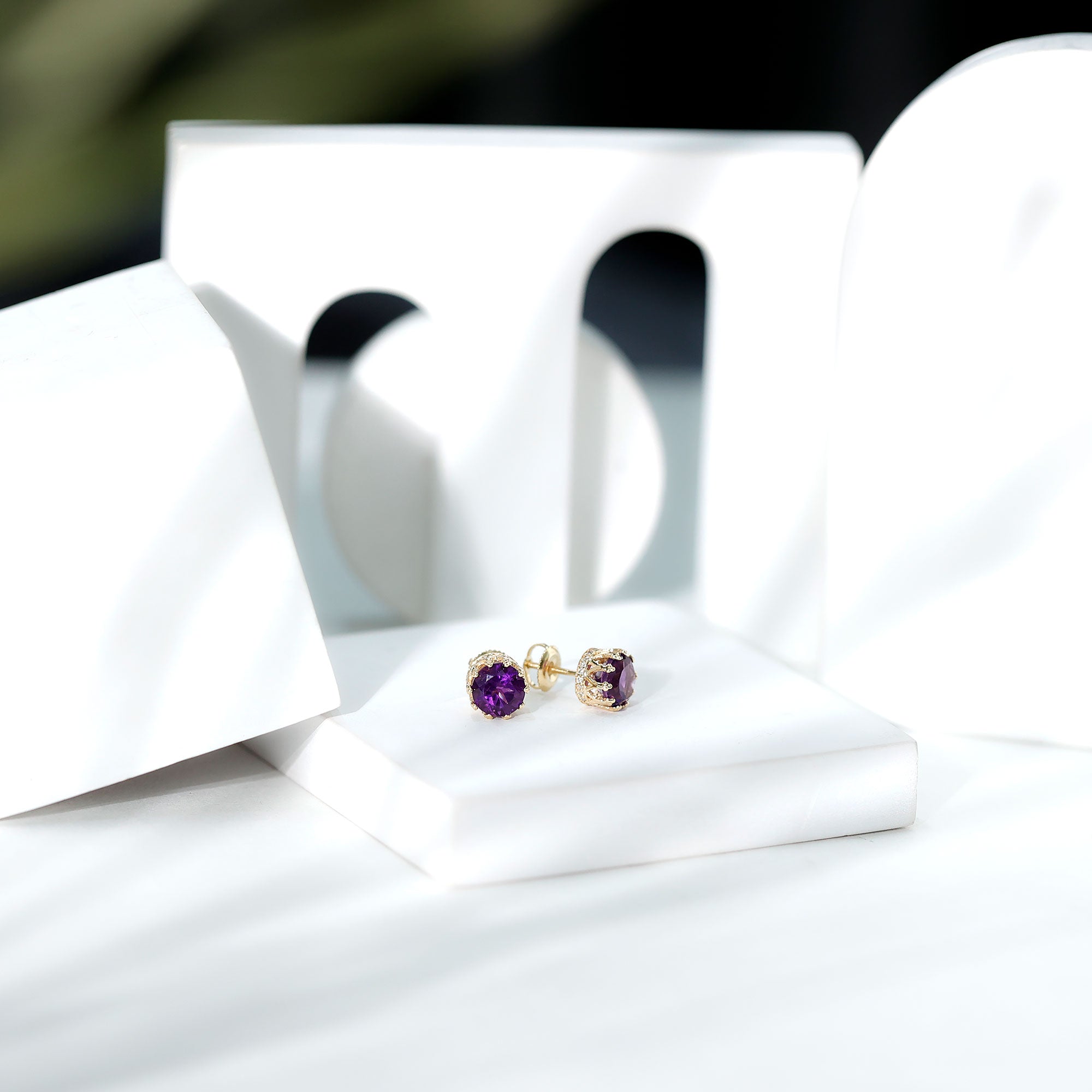 Natural Amethyst and Diamond Bridal Stud Earrings AAA - Rosec Jewels