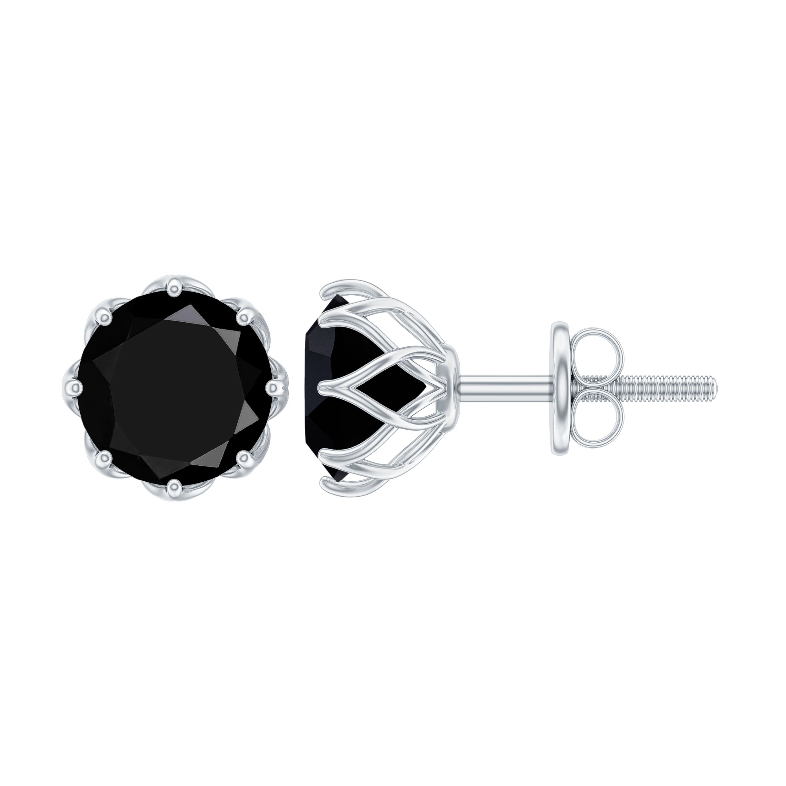 Genuine 7mm Black Spinel Stud Earrings with Screw Back