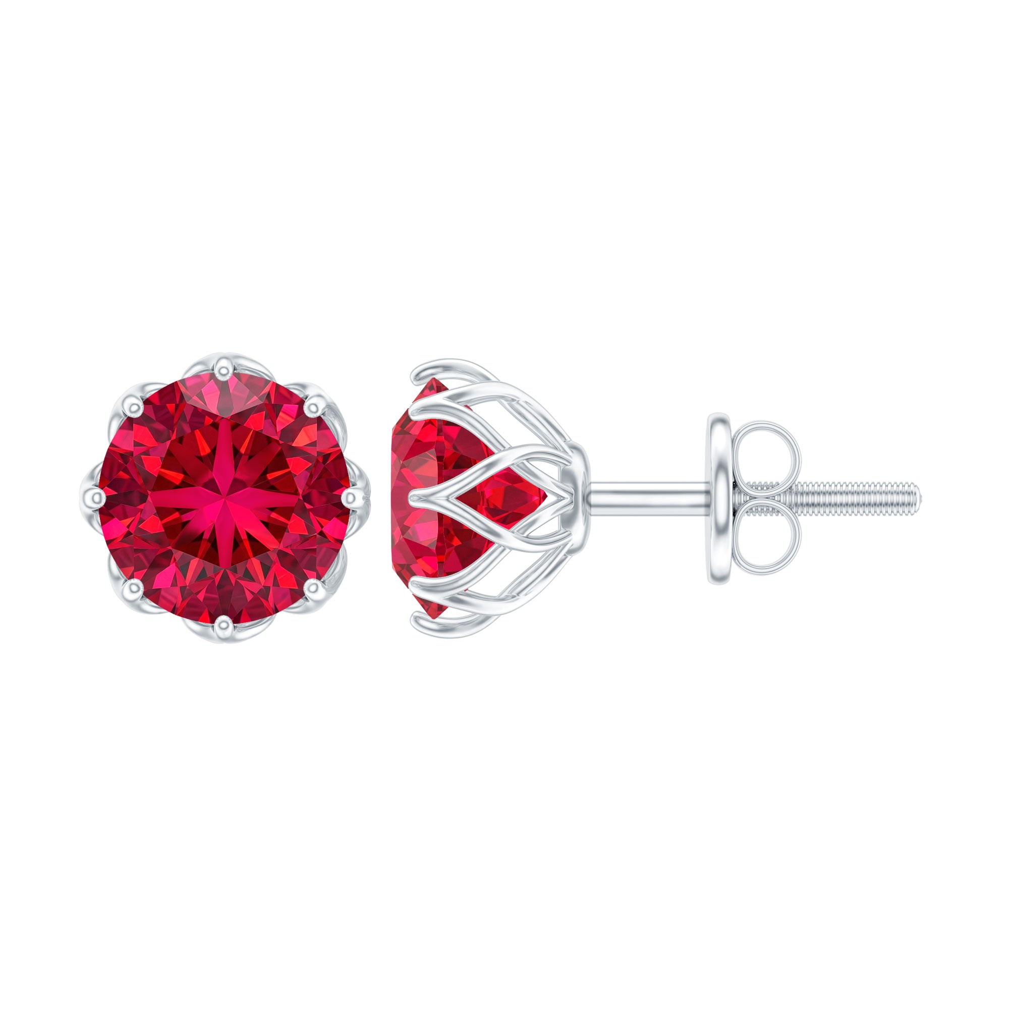 6MM Decorative Created Ruby Solitaire Stud Earrings