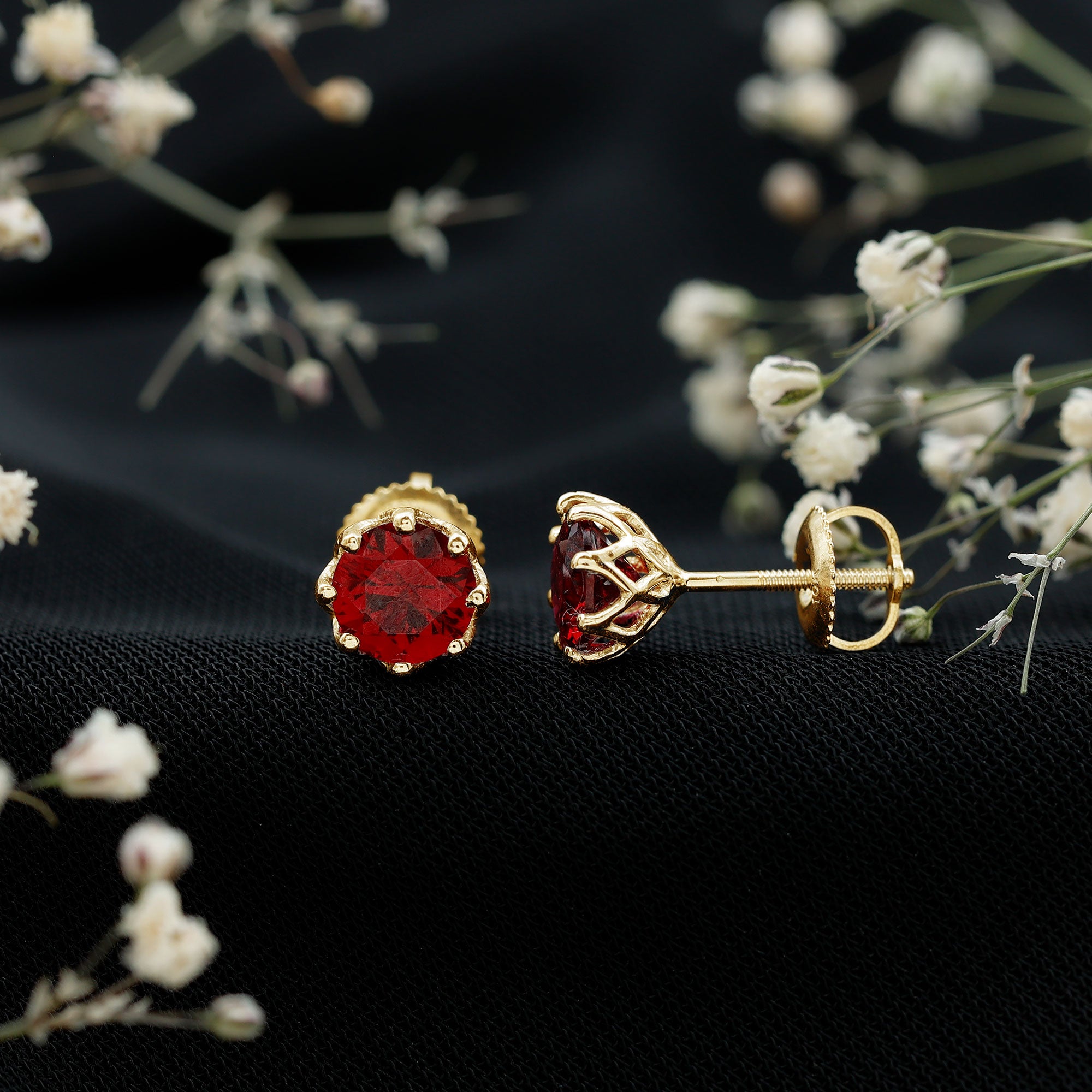 AAAA Quality 2.74 Carat Lab Grown Ruby Stud Earrings in Gold Plated Silver AAAA 14K Yellow Gold Plated Silver - Rosec Jewels