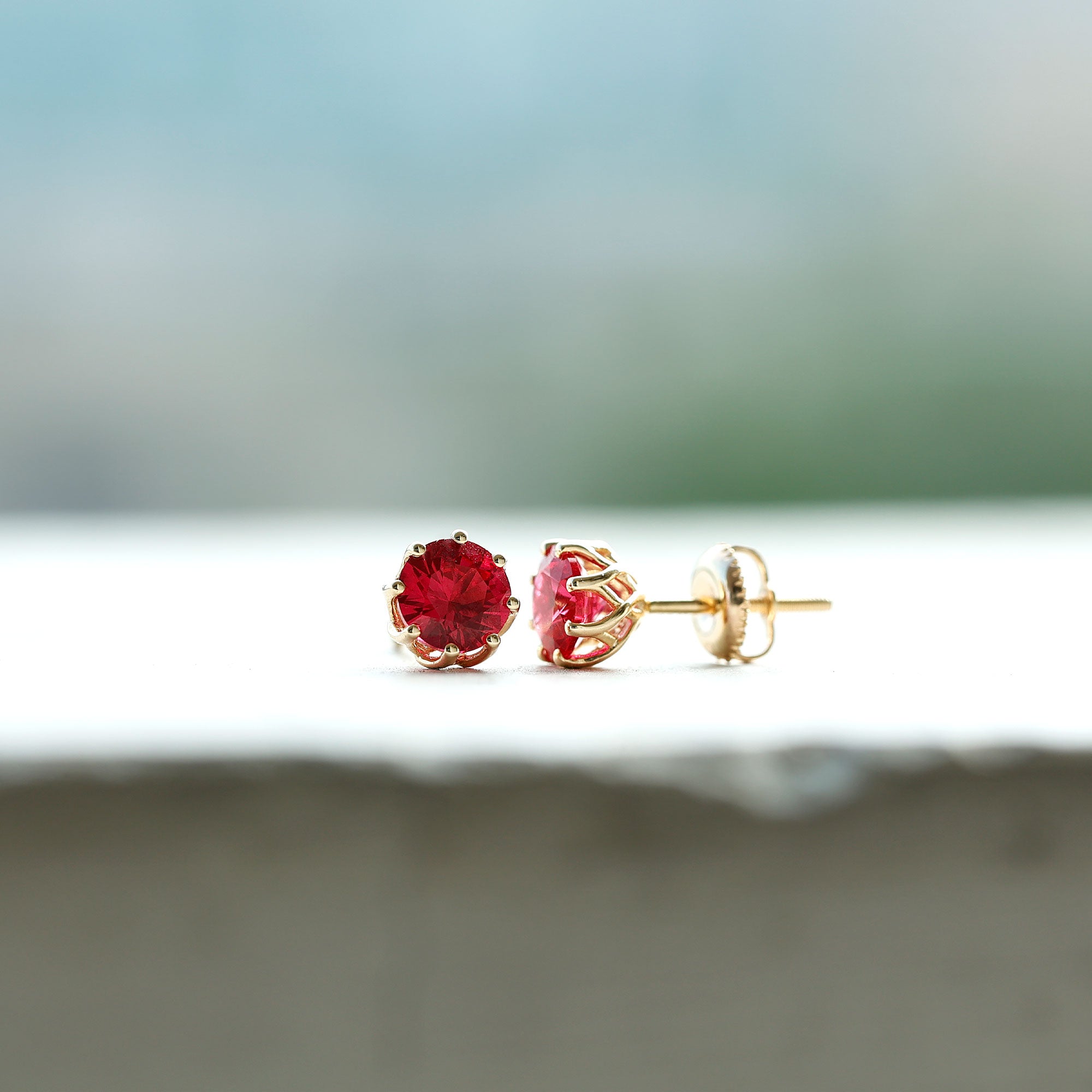 AAAA Quality 2.74 Carat Lab Grown Ruby Stud Earrings in Gold Plated Silver AAAA 14K Yellow Gold Plated Silver - Rosec Jewels
