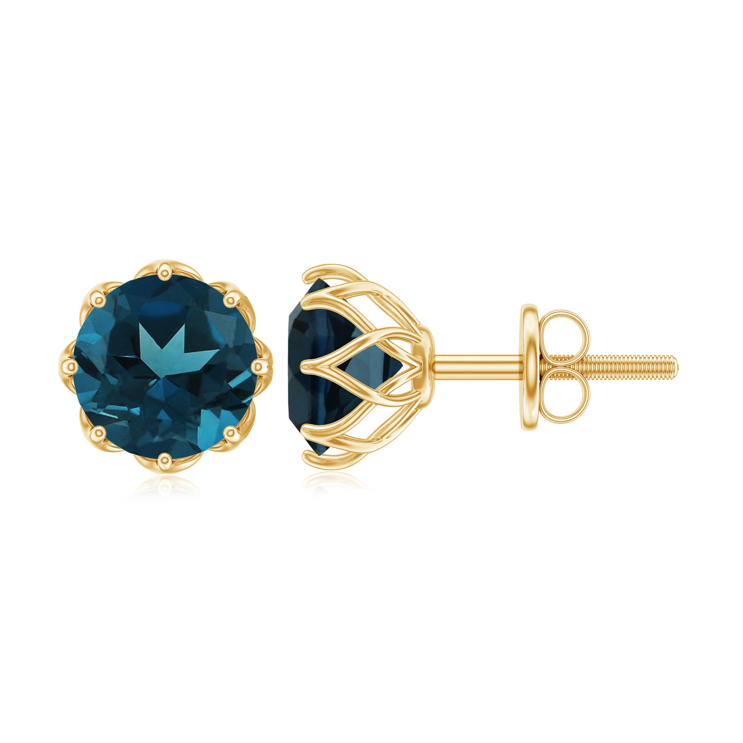 Genuine 7MM London Blue Topaz Solitaire Stud Earrings With Certificate AAA - Rosec Jewels