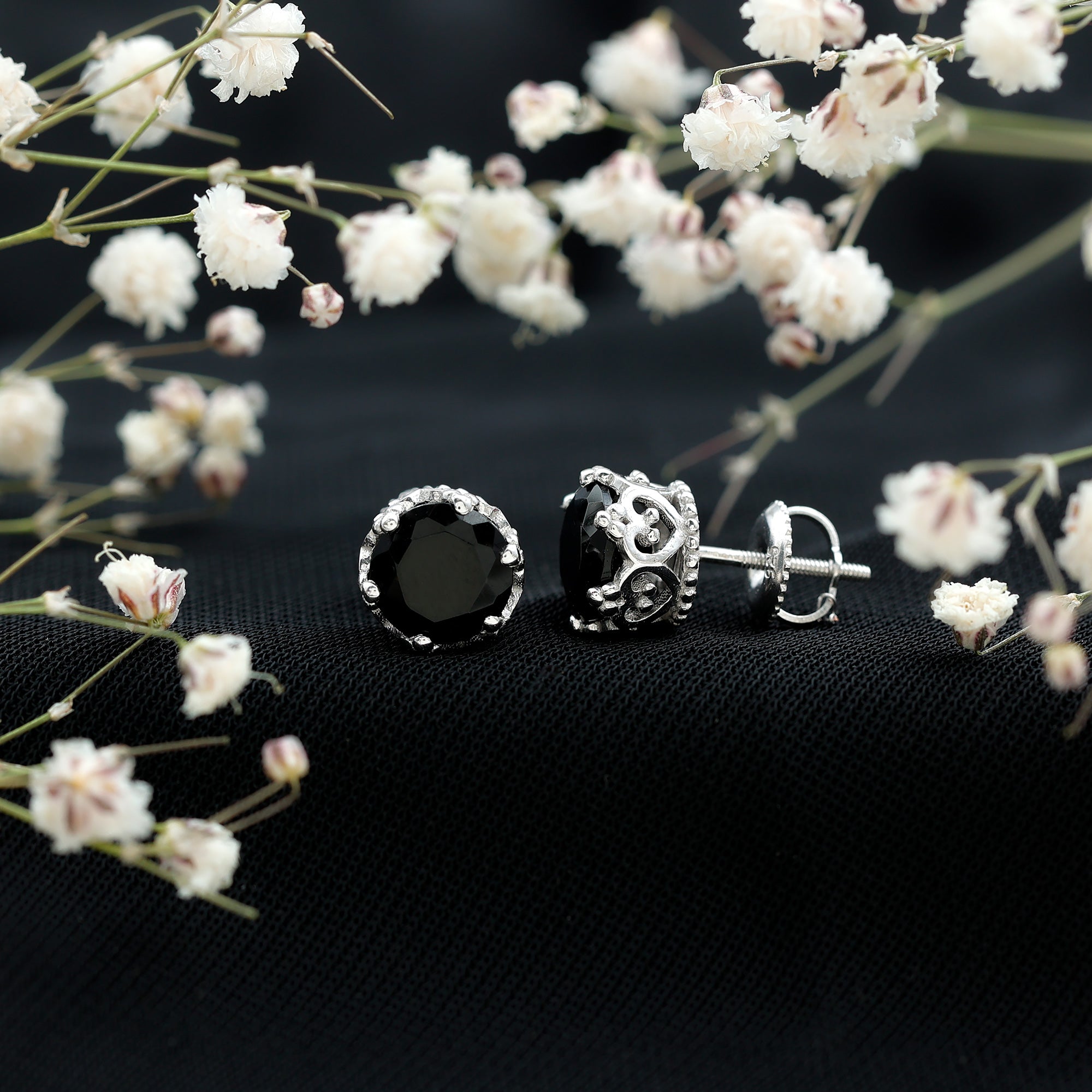 Vintage Lab Created Black Diamond Stud Earrings For Women AAAA ( Synthetic ) - Rosec Jewels
