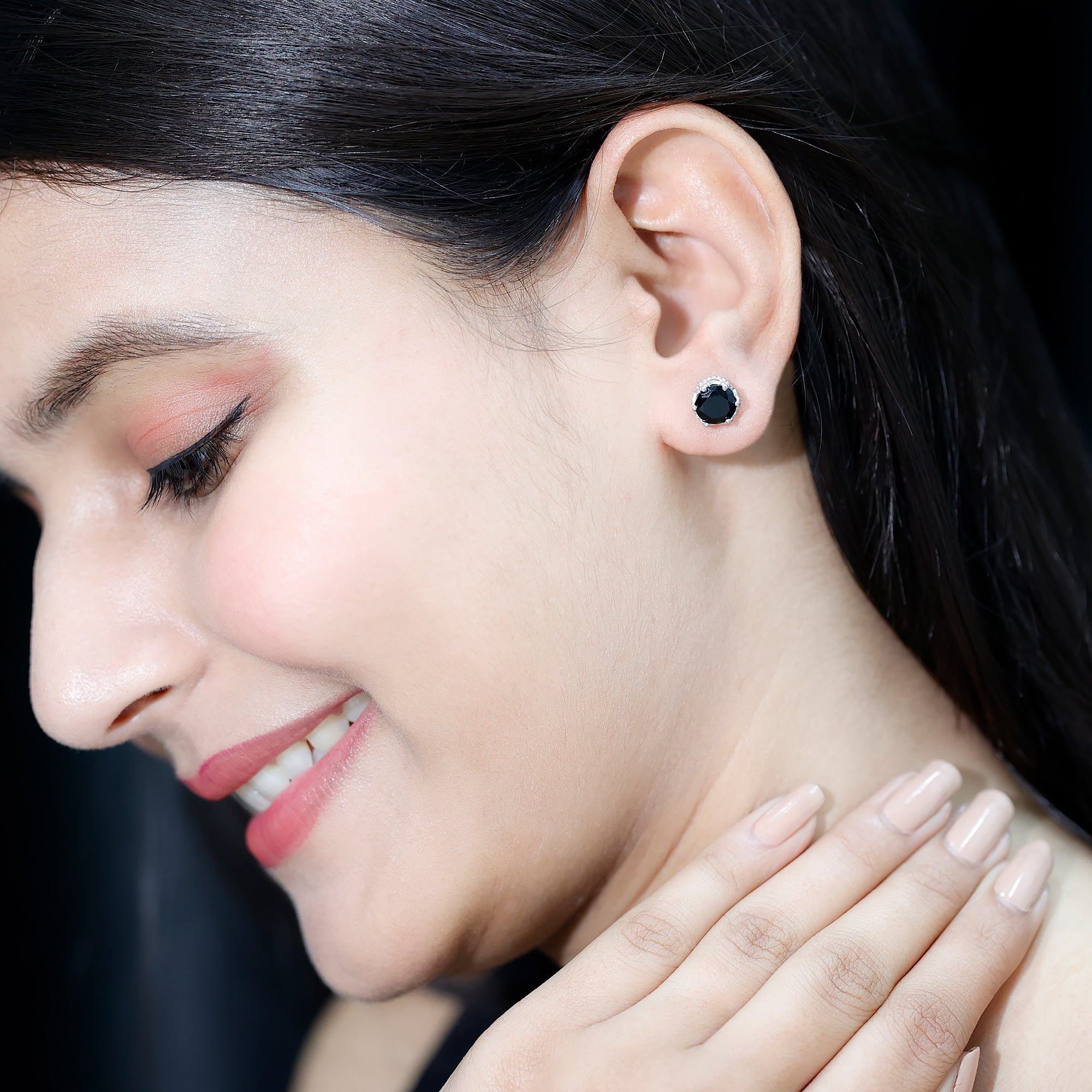 Vintage Lab Created Black Diamond Stud Earrings For Women AAAA ( Synthetic ) - Rosec Jewels