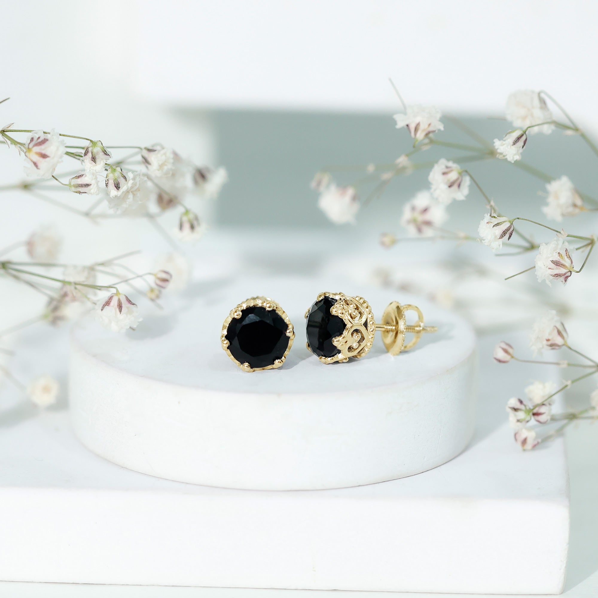 Vintage Lab Created Black Diamond Stud Earrings For Women AAAA ( Synthetic ) - Rosec Jewels