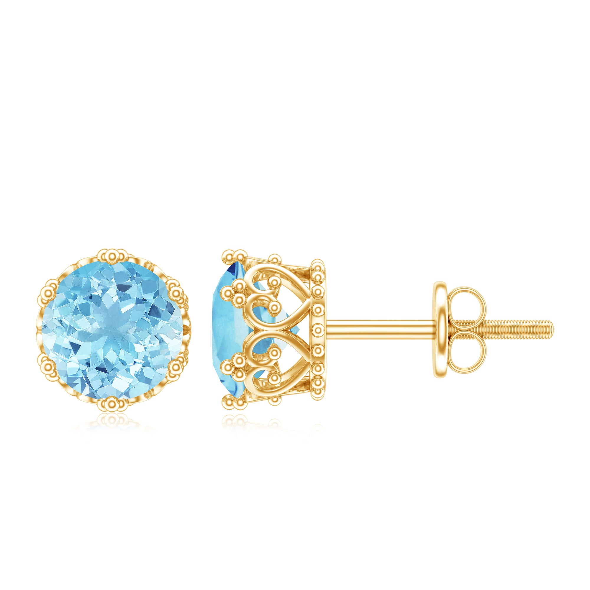 1.6 Carat Genuine Aquamarine Crown Stud Earrings AAA - Rosec Jewels